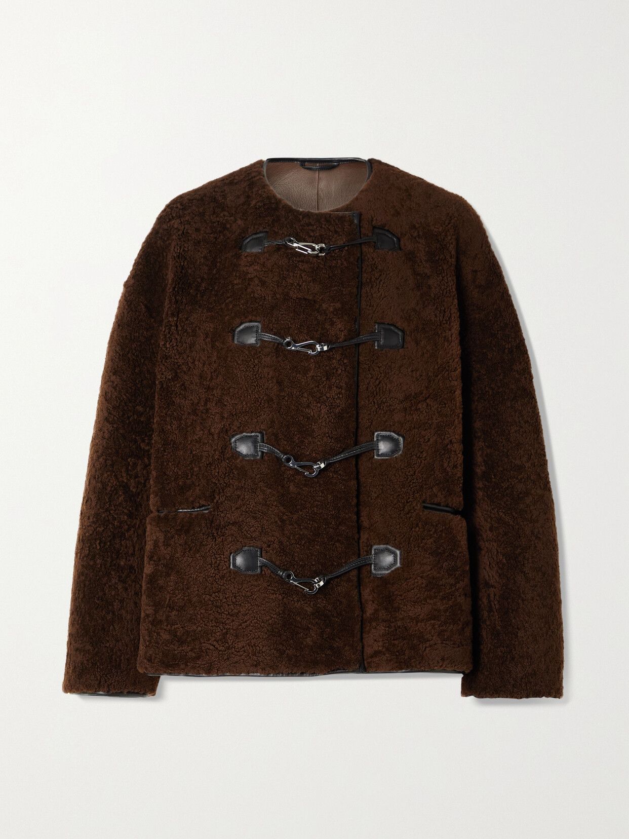 TOTÊME LEATHER-TRIMMED SHEARLING JACKET