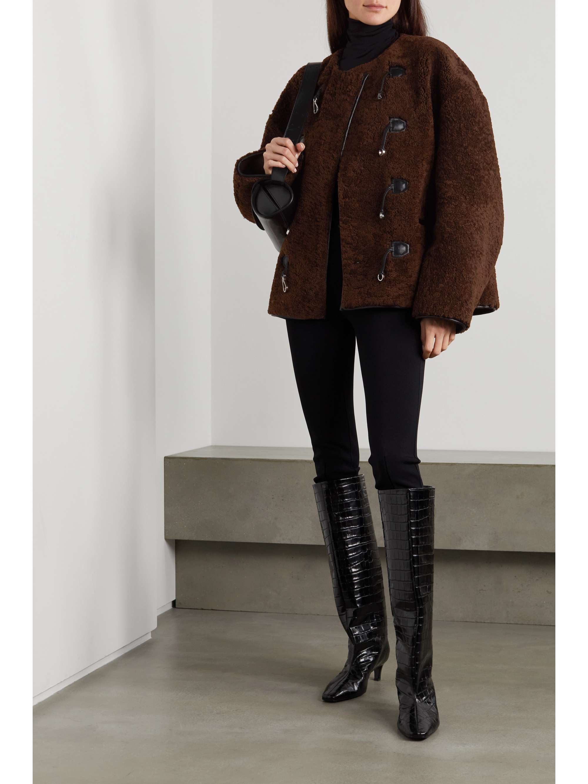 TOTEME Leather-trimmed shearling jacket | NET-A-PORTER