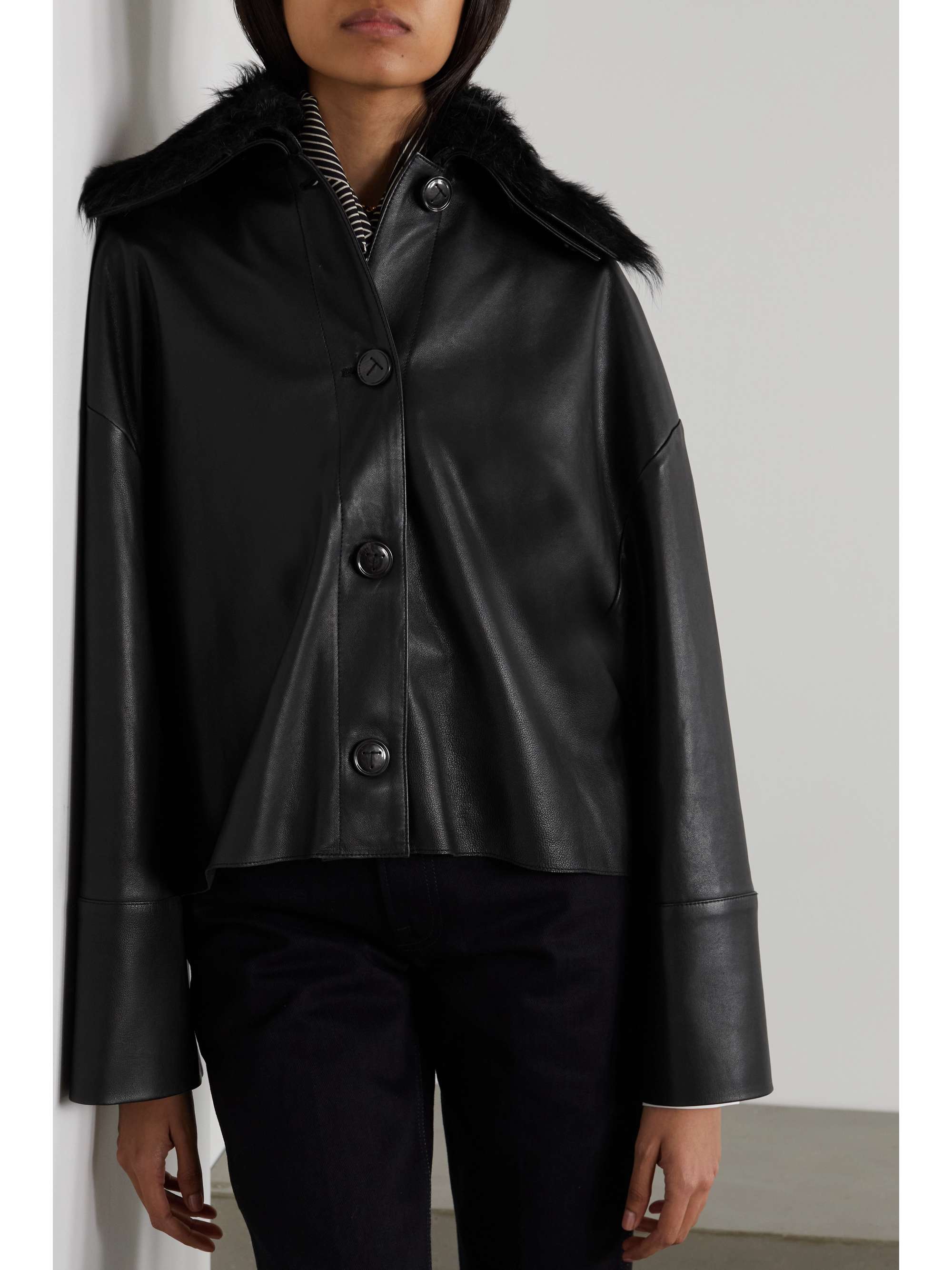 Black Shearling-trimmed leather jacket 