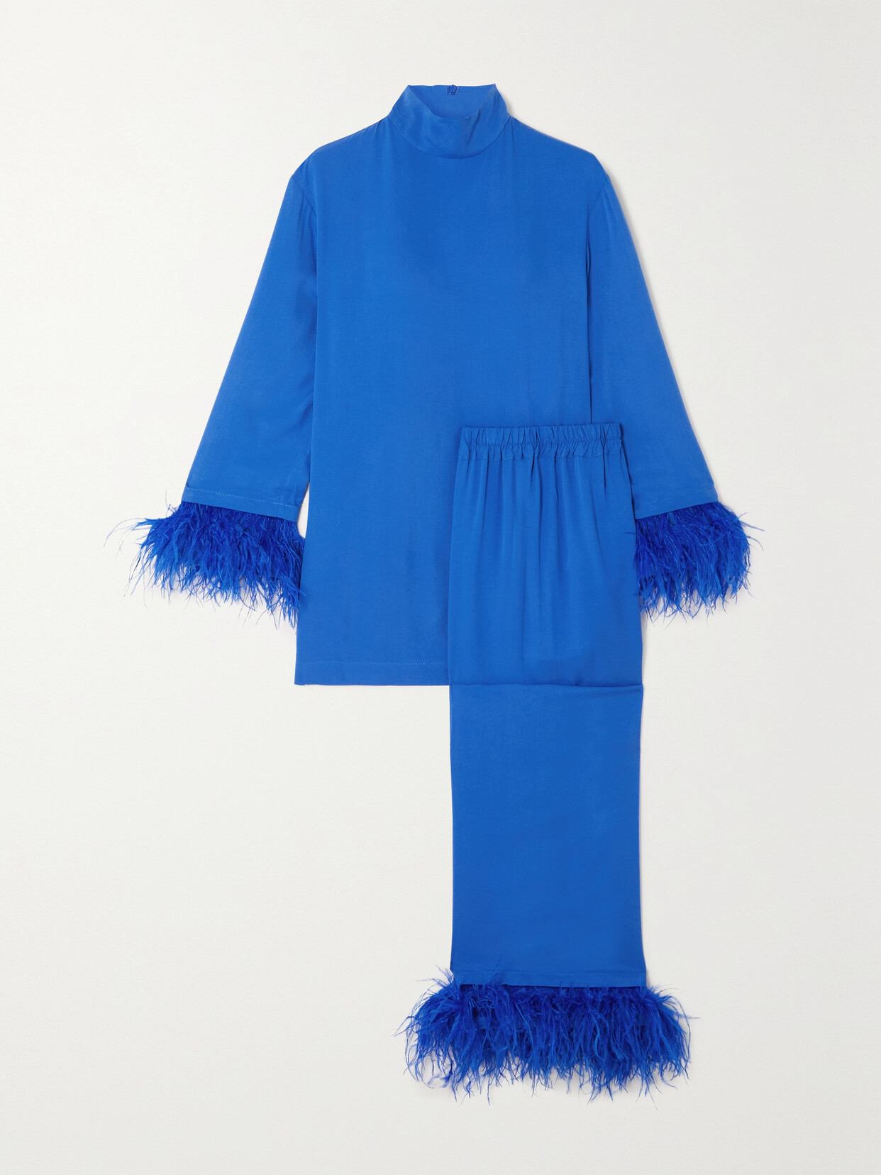 Feather-trimmed Twill Pajama Set