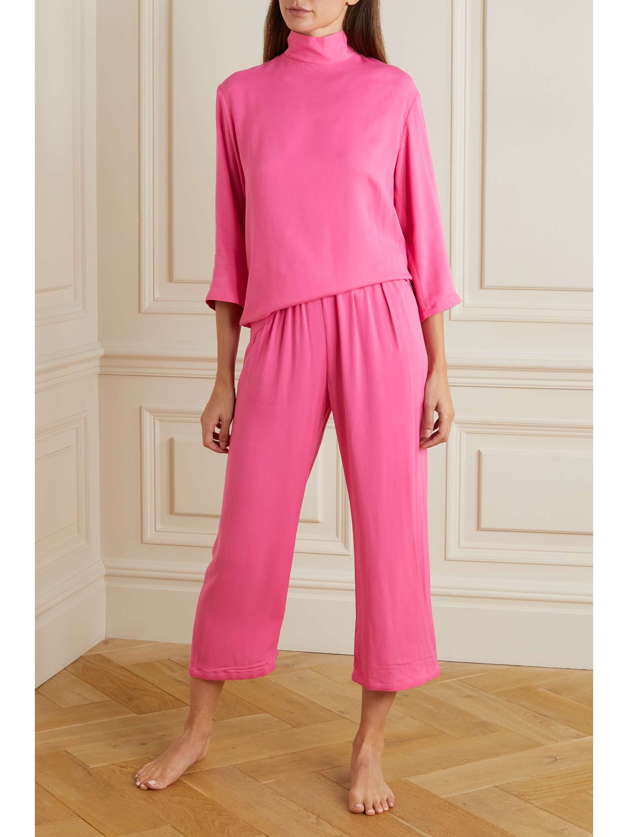 SLEEPER Feather-trimmed twill pajama set