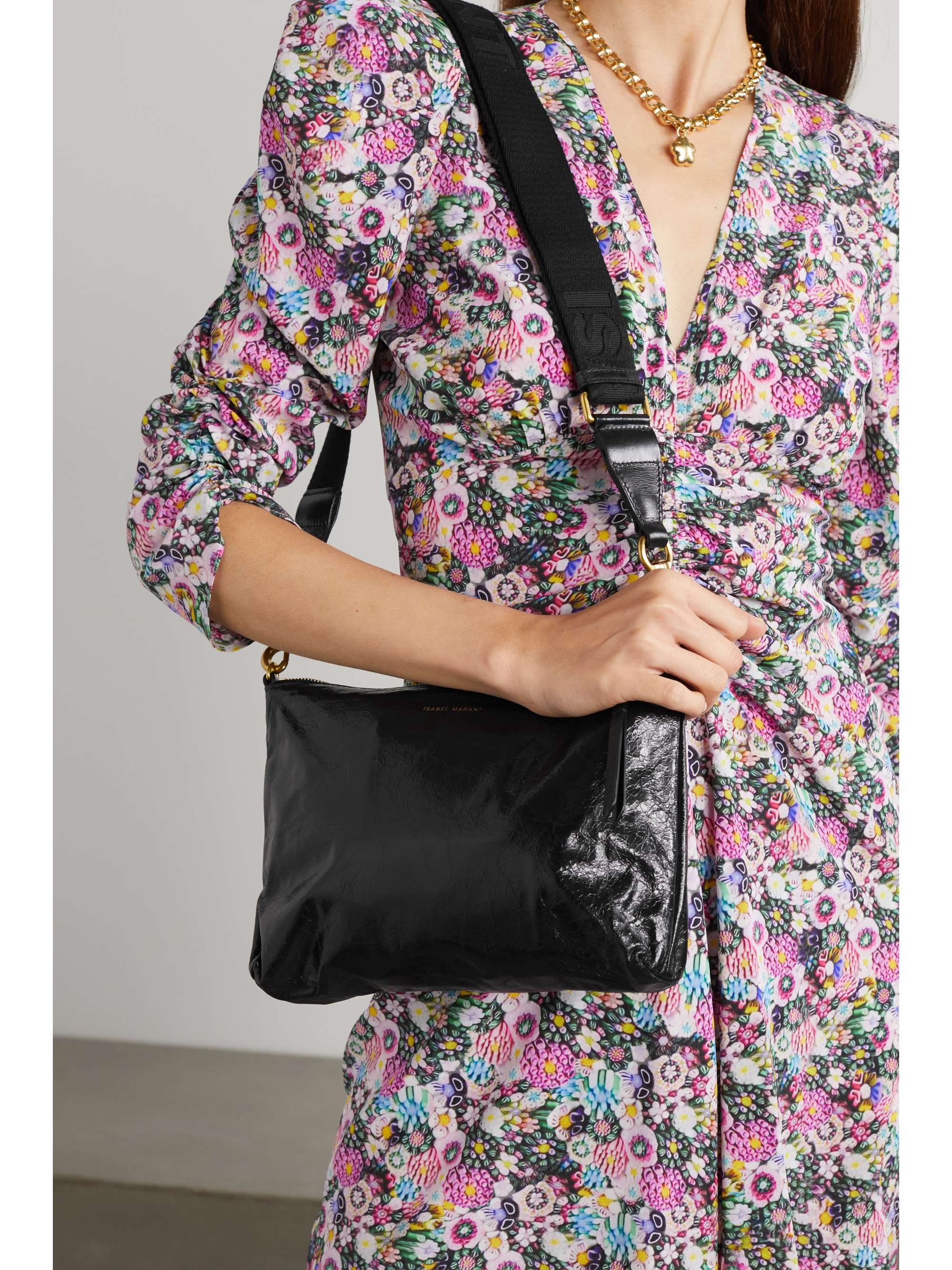 ISABEL MARANT Nessah crinkled glossedleather shoulder bag NETAPORTER