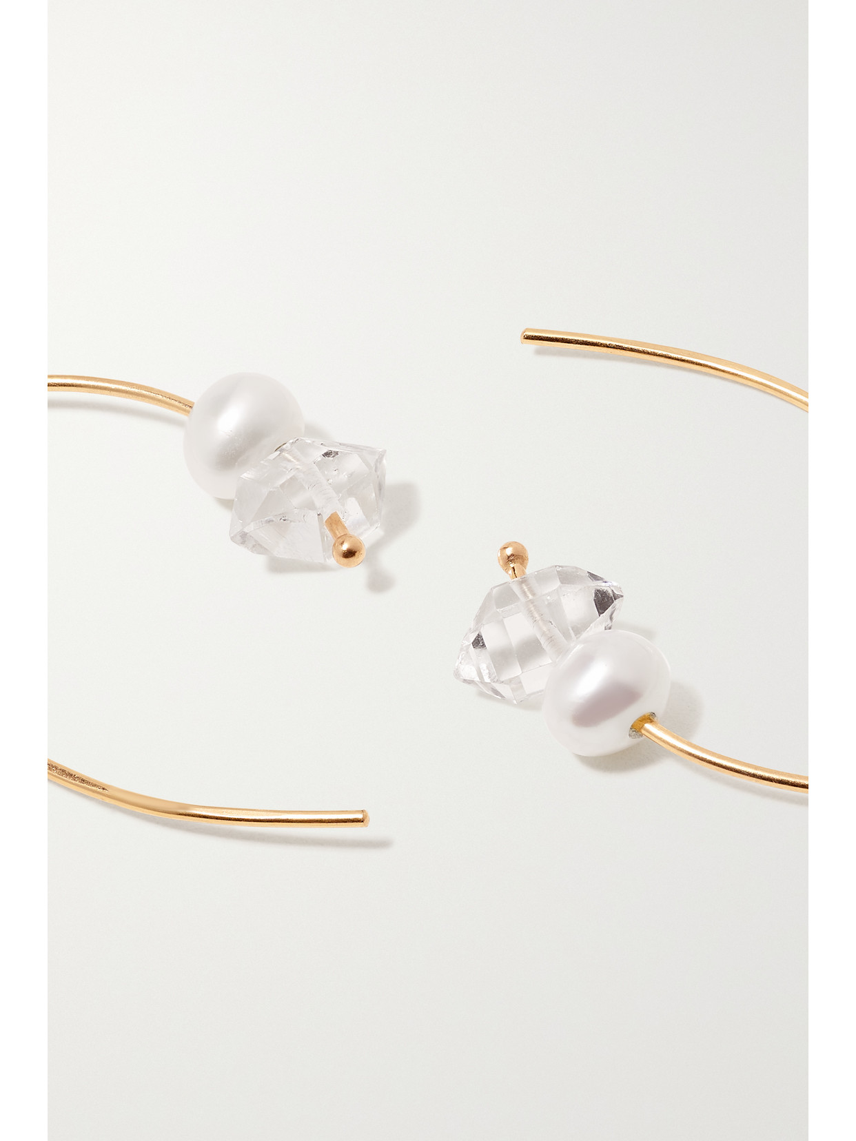 Melissa Joy Manning Wishbone 14-karat Recycled Gold, Herkimer Diamond And Pearl Earrings In Gold