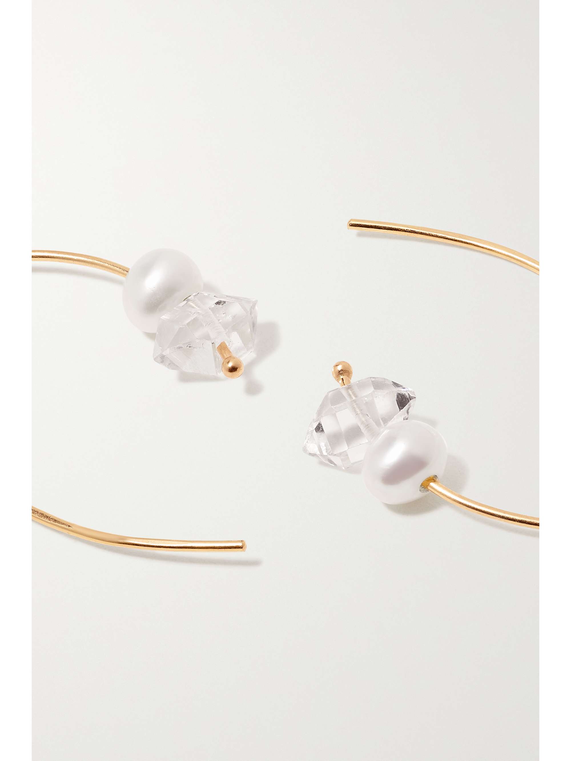 MELISSA JOY MANNING Wishbone 14-karat recycled gold, Herkimer diamond and pearl earrings