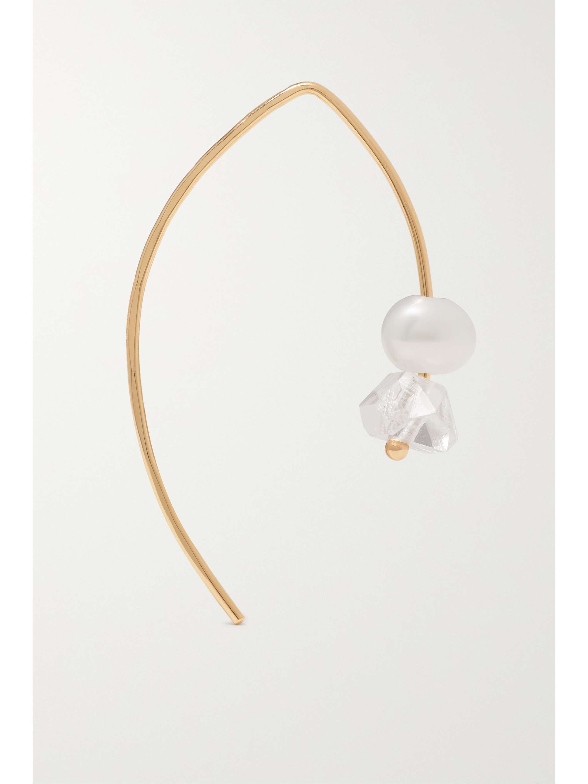 MELISSA JOY MANNING Wishbone 14-karat recycled gold, Herkimer diamond and pearl earrings