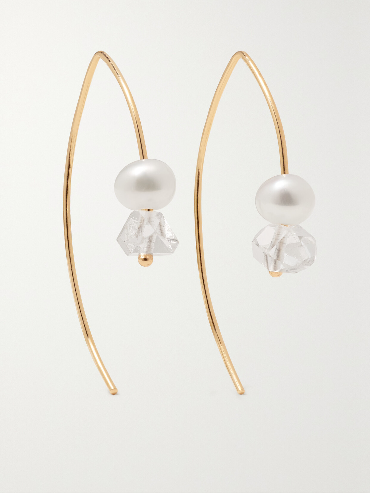 Melissa Joy Manning Wishbone 14-karat Recycled Gold, Herkimer Diamond And Pearl Earrings