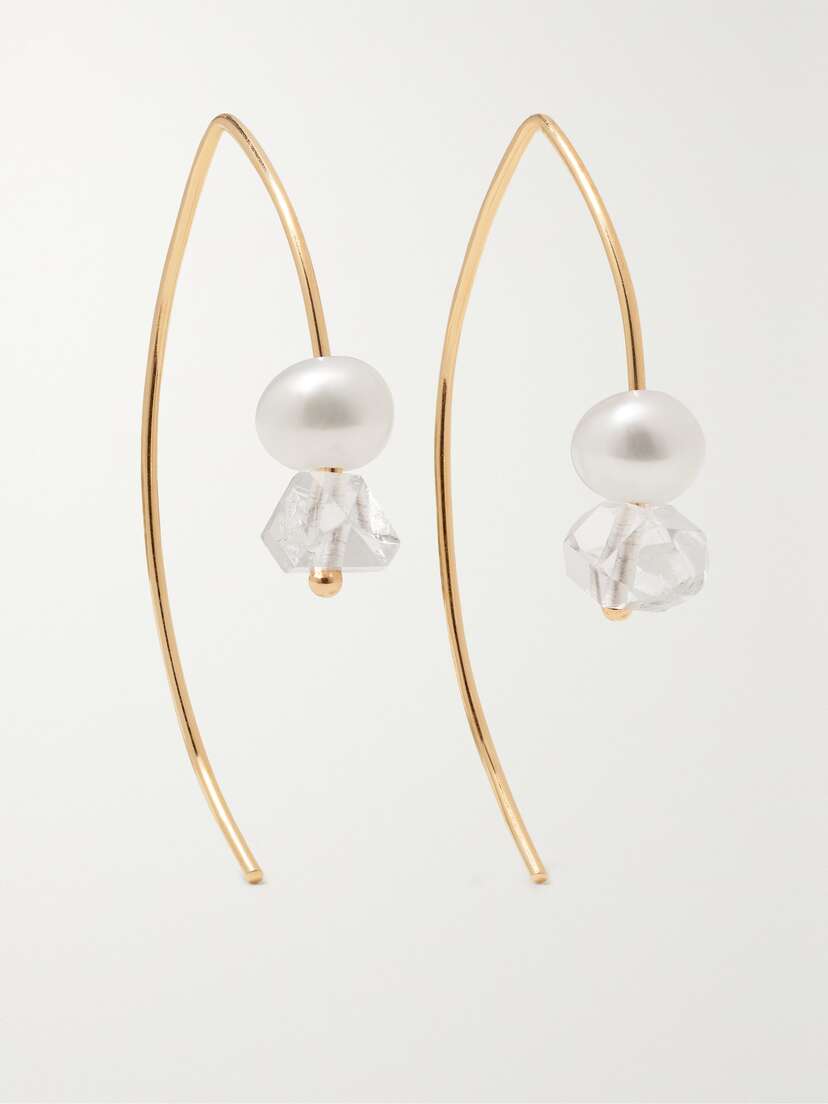 Melissa Joy Manning Wishbone 14-karat Recycled Gold, Herkimer Diamond And Pearl Earrings