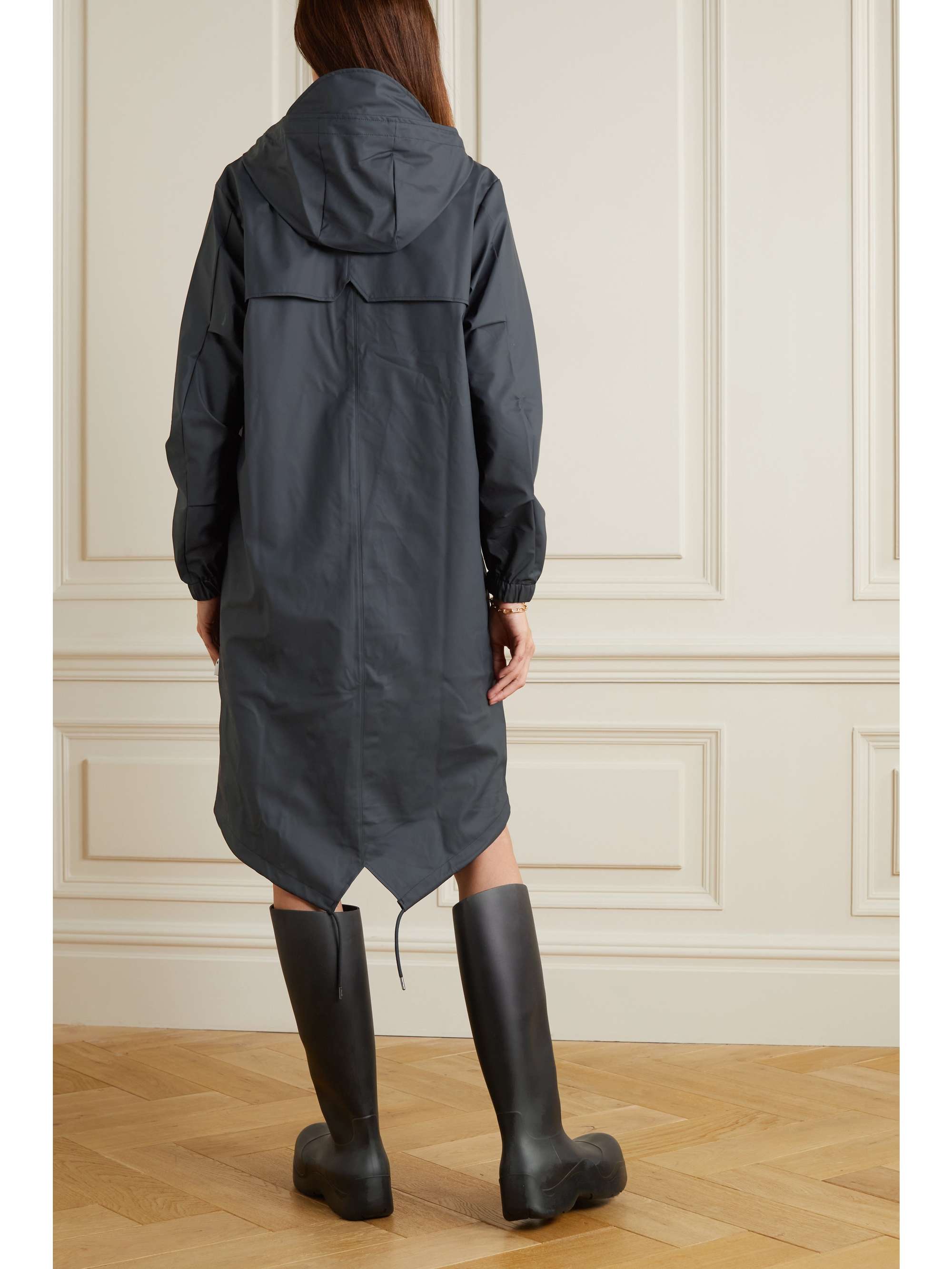 Navy Hooded coated-shell parka | RAINS 
