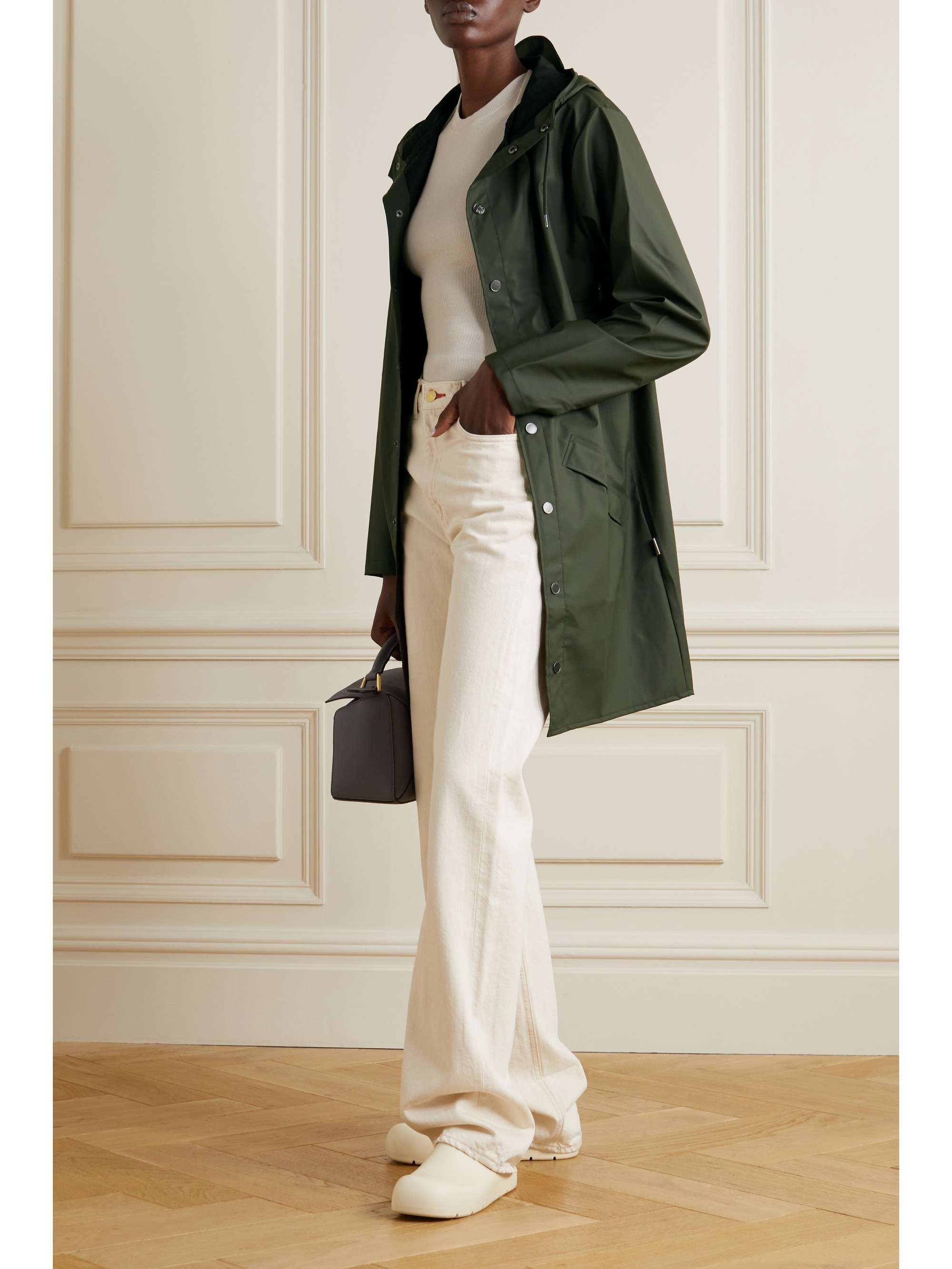 Hooded coated-shell jacket