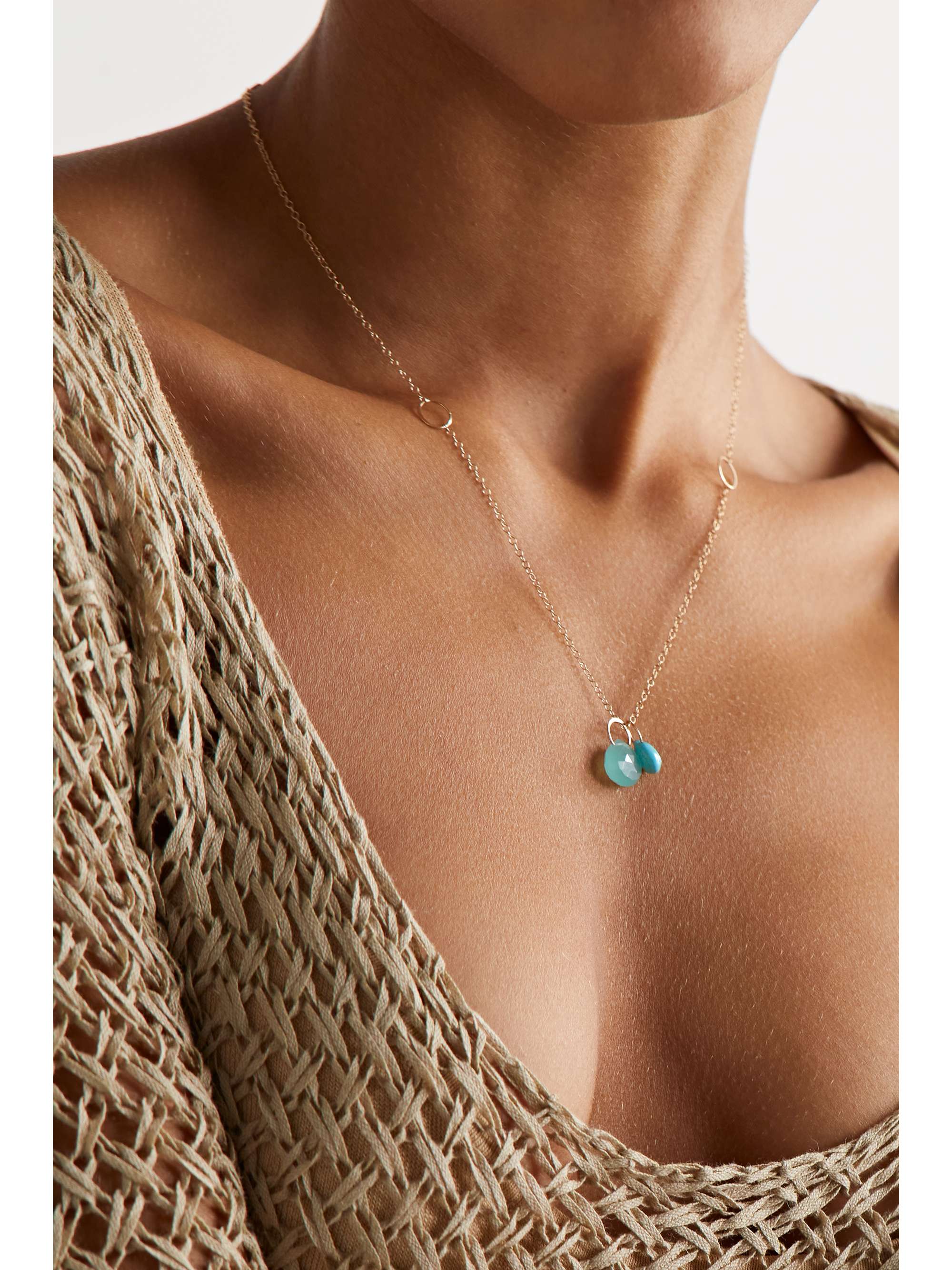 MELISSA JOY MANNING 14-karat recycled gold, turquoise and chalcedony necklace