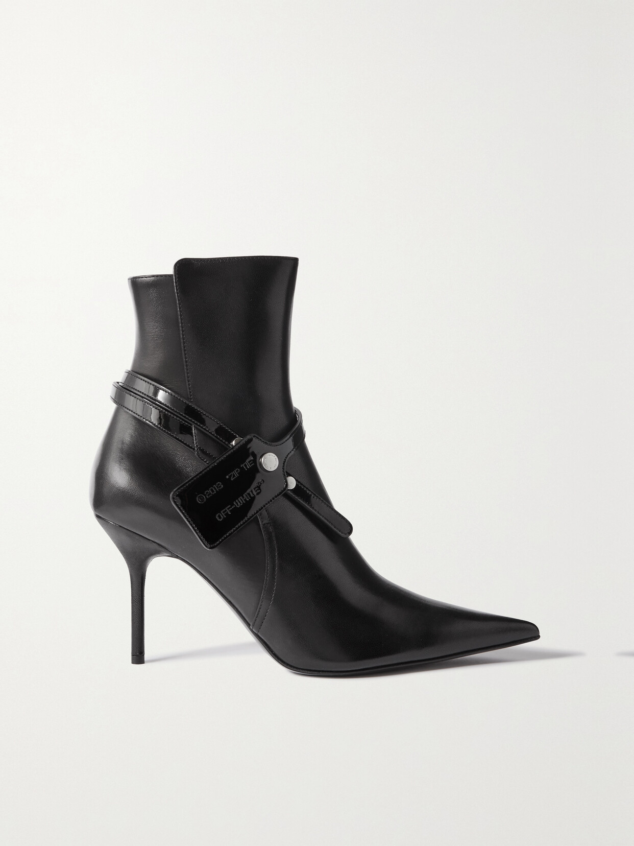 Off-white 110mm Zip Tie Leather Ankle Boots In Black