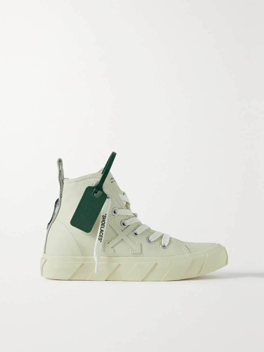 net-a-porter.com | Mid Vulcanized logo-appliquéd textured-leather sneakers