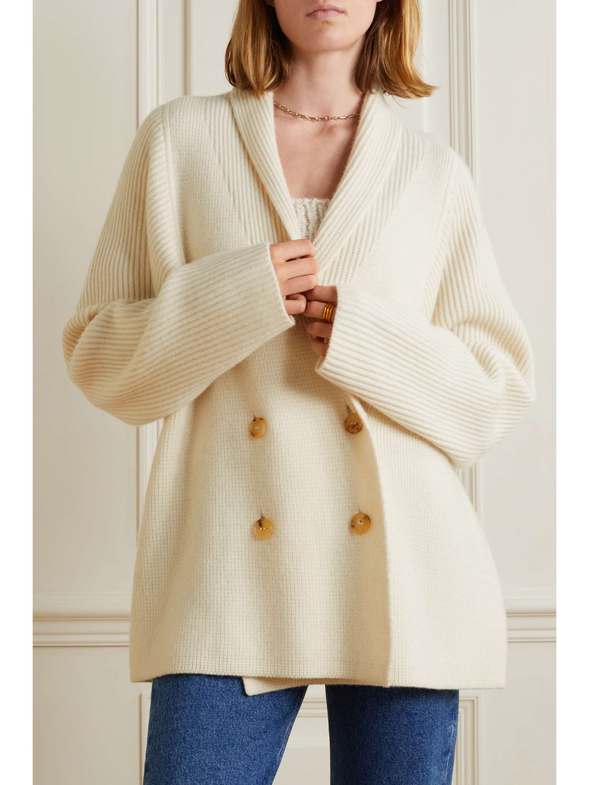 Co - Oversized Double-Breasted Ribbed Cashmere Cardigan - Ivory - x Small - Net A Porter