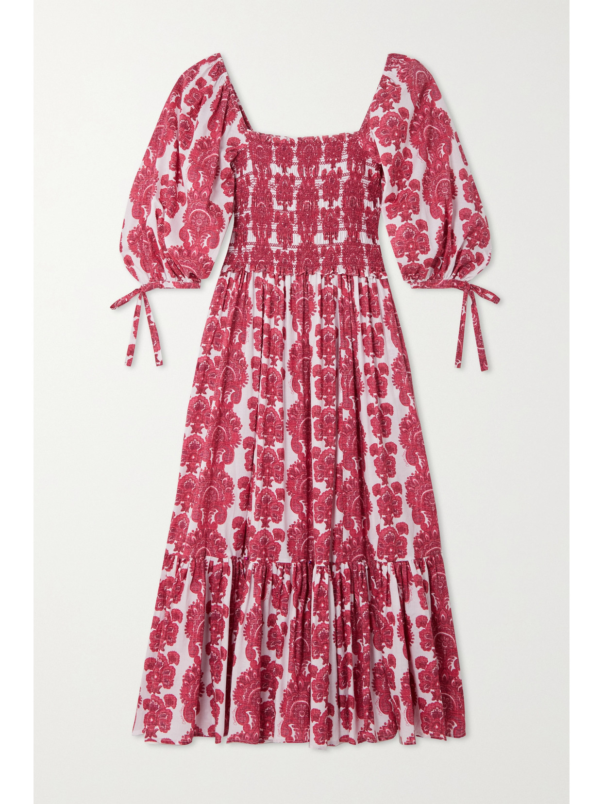 Cara Cara Jazzy Shirred Paisley-print Cotton-voile Midi Dress In Pink