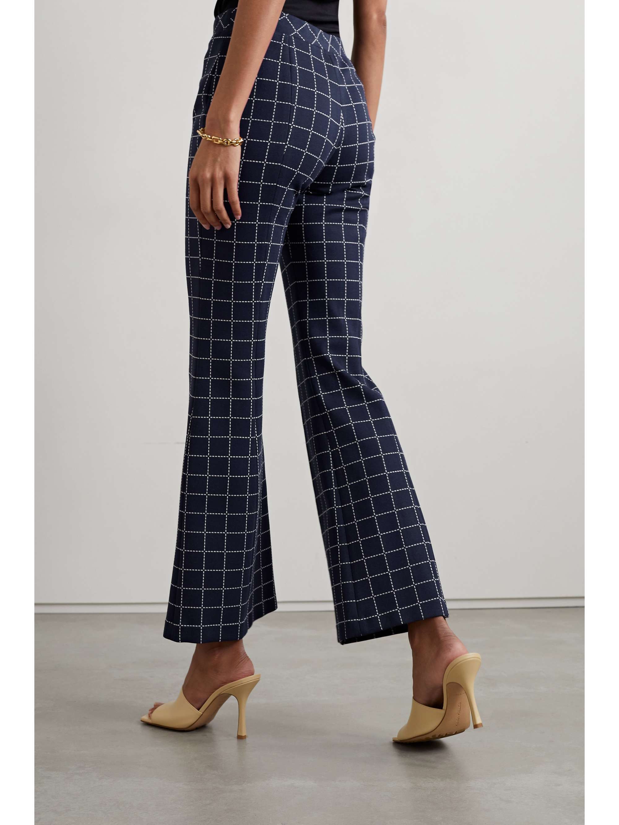 ROSETTA GETTY Cropped checked jacquard-knit flared pants | NET-A-PORTER