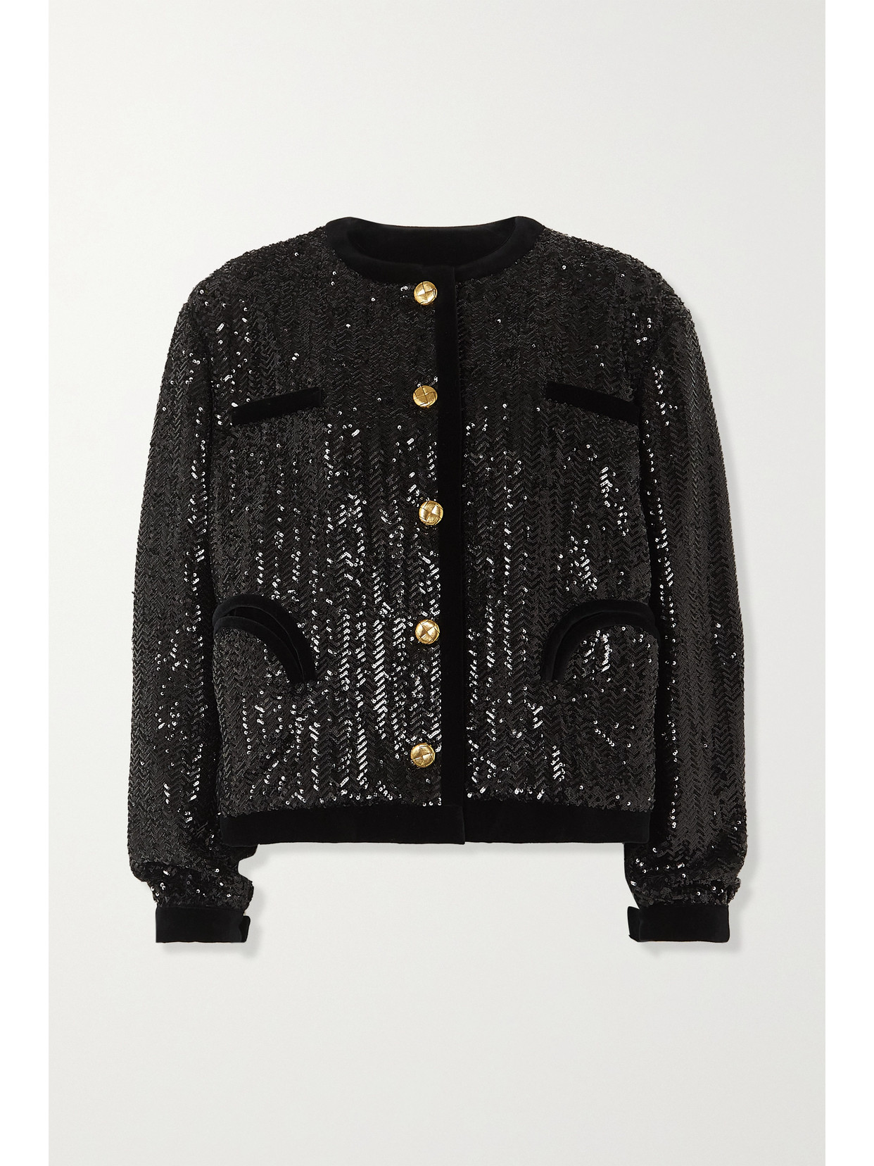 BLAZÉ MILANO ALL ABOUT YOU VELVET-TRIMMED SEQUINED CREPE JACKET