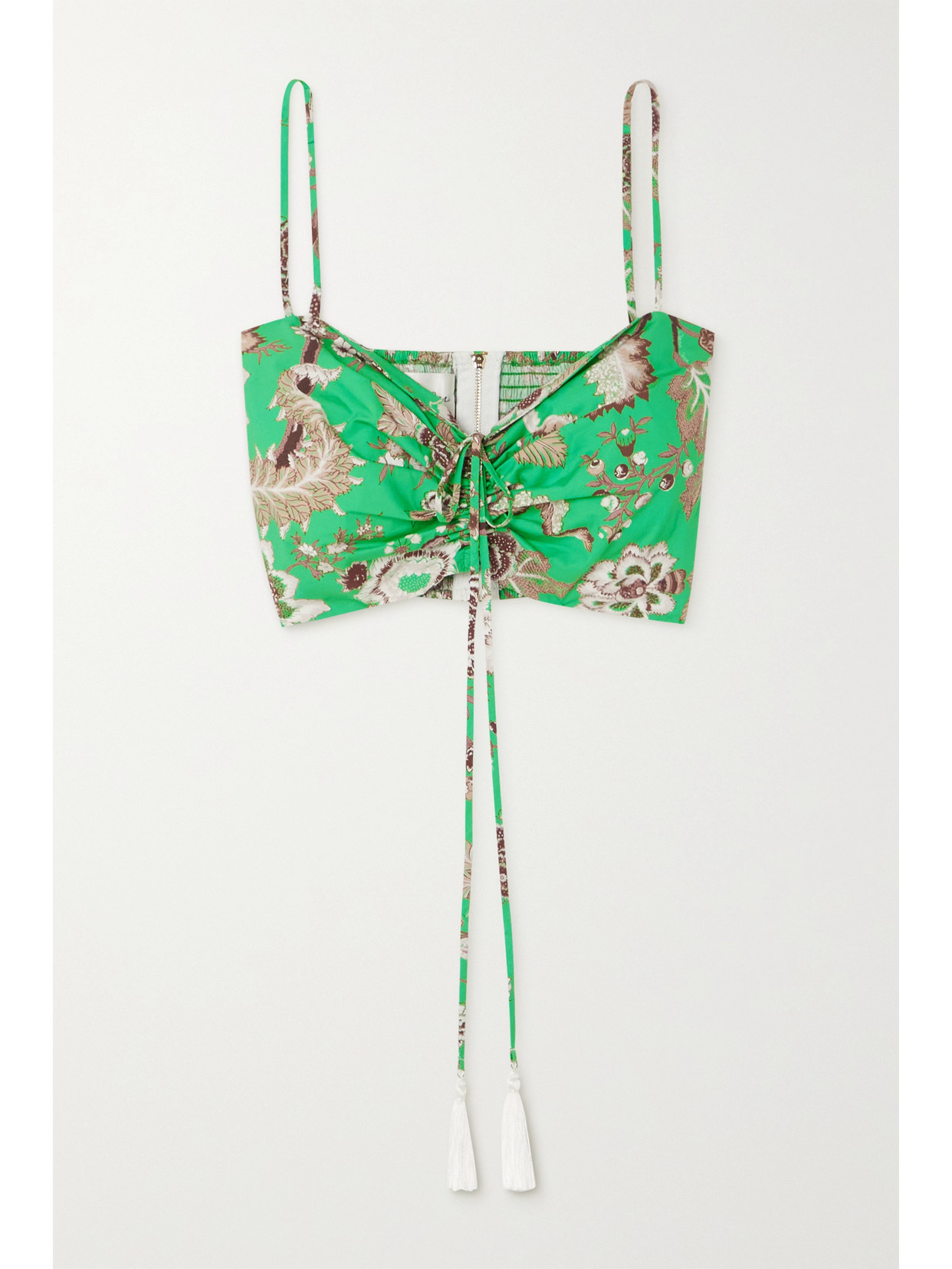 Cara Cara Maidstone Cropped Ruched Printed Linen-voile Top