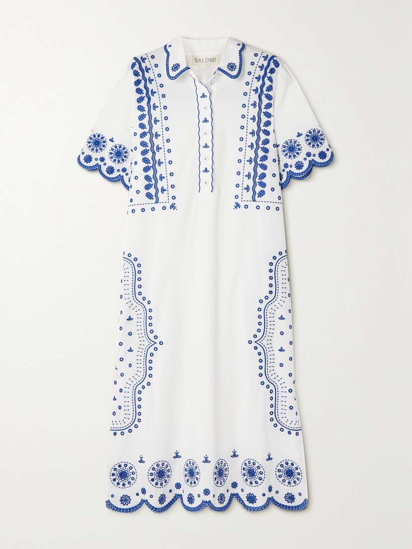 Saloni Dree Broderie Anglaise Cotton-poplin Midi Dress - UK 16