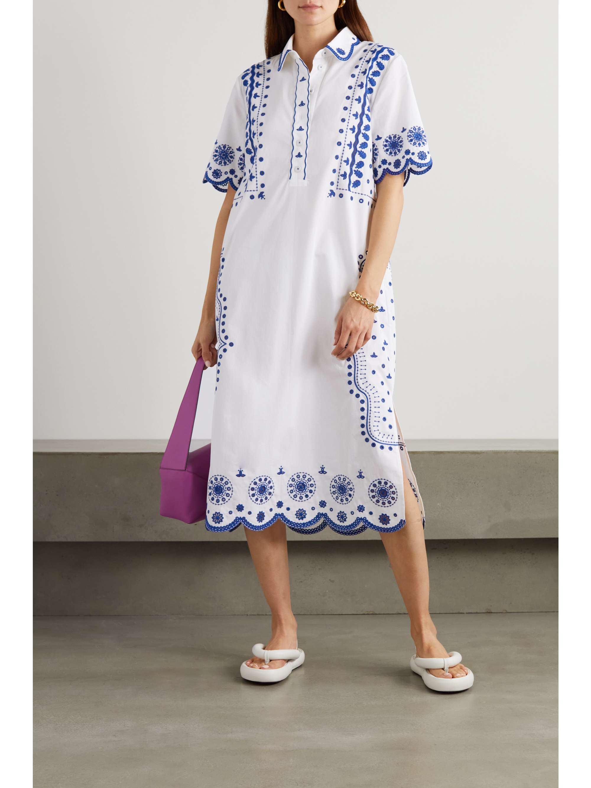 SALONI Dree broderie anglaise cotton-poplin midi dress