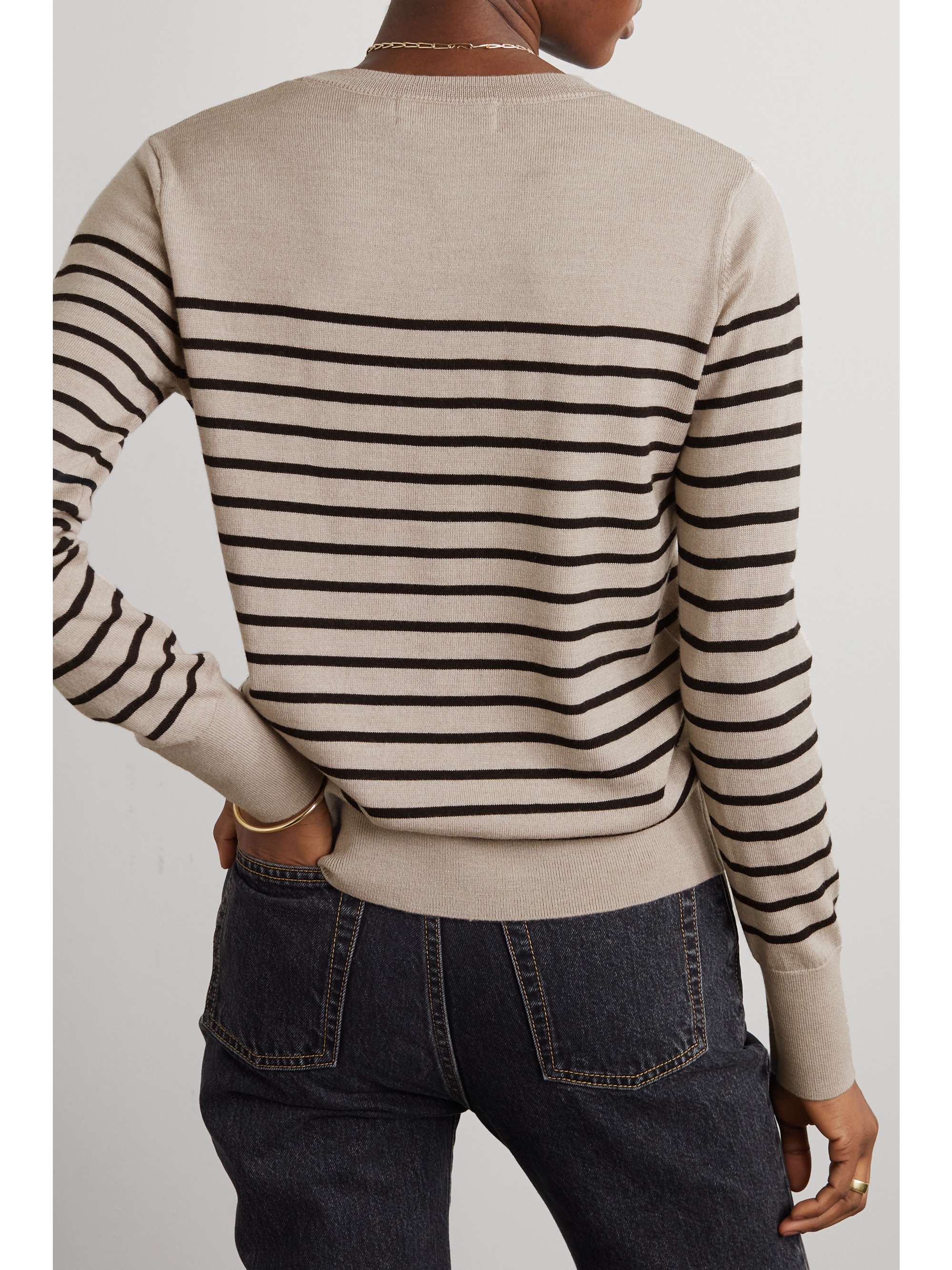 Beige Hailey button-detailed striped 