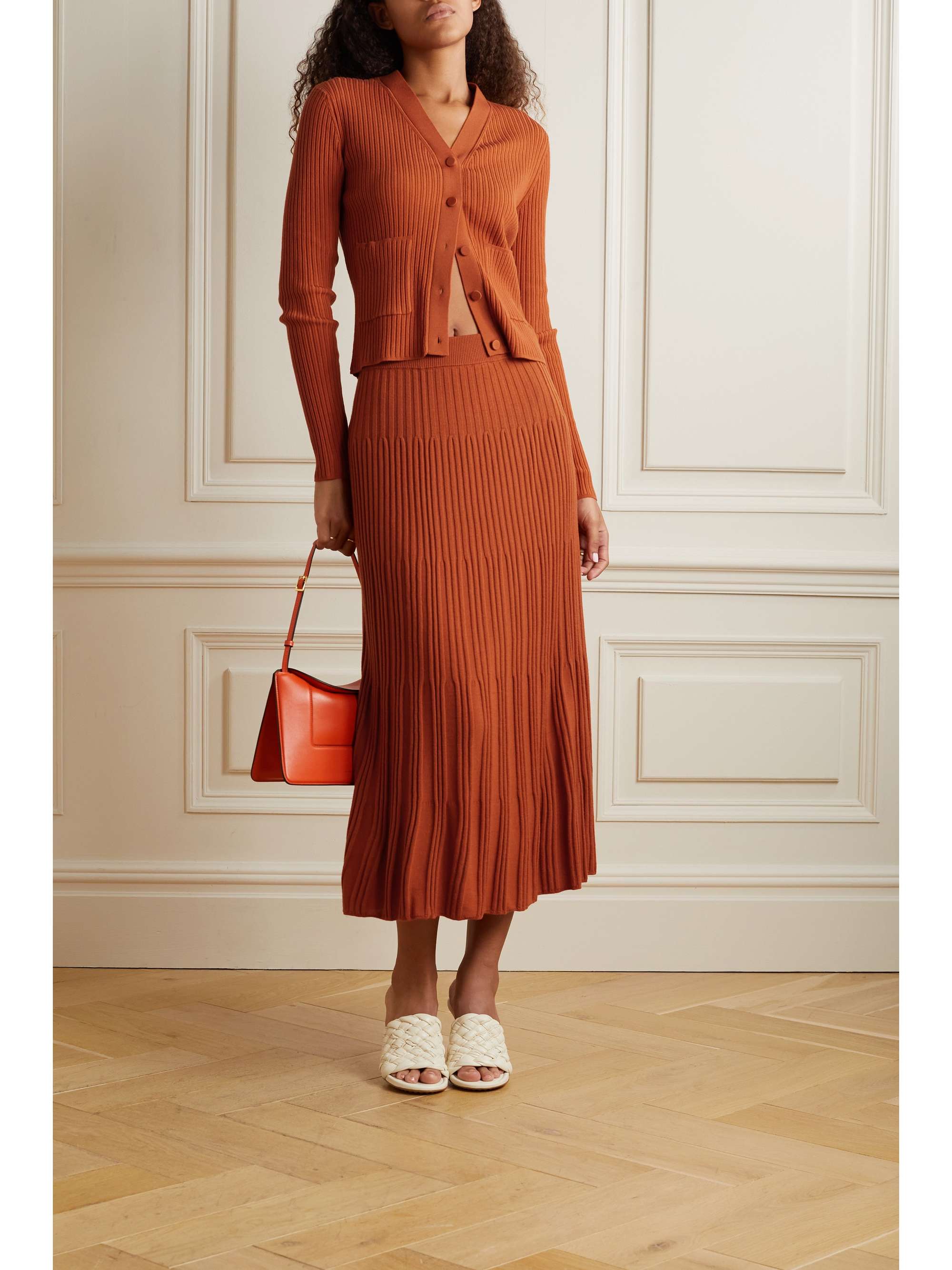 Bright orange Ribbed merino wool midi 