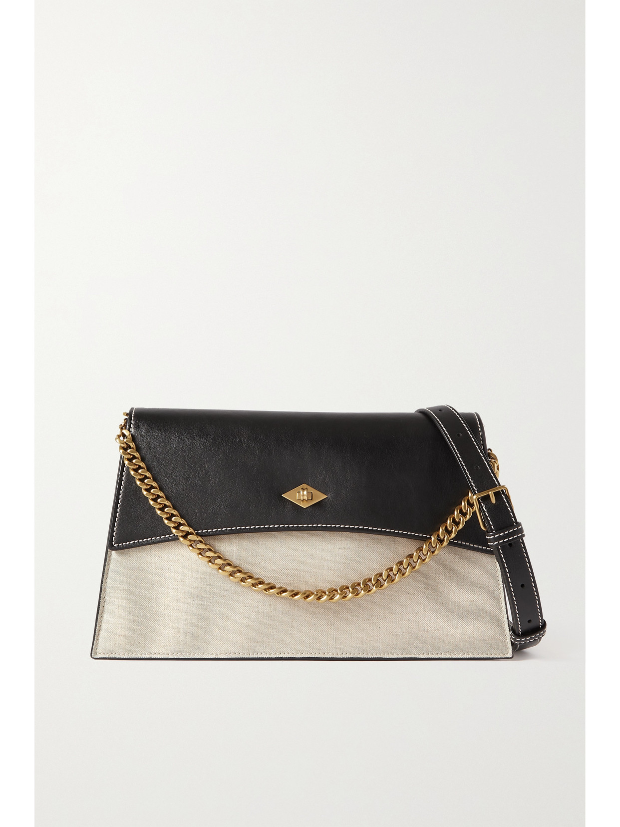 Metier Roma Leather And Linen Shoulder Bag In Black