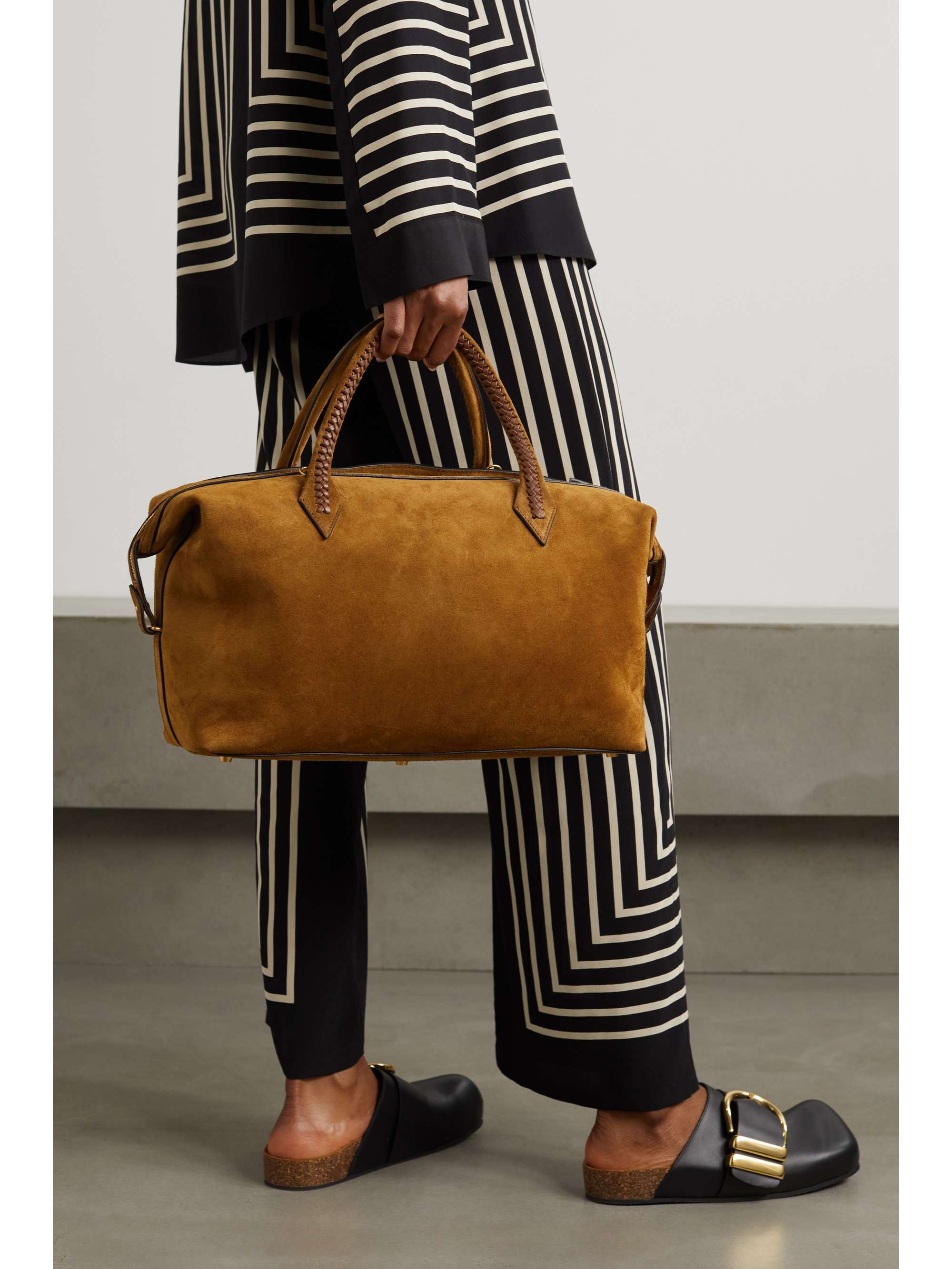 MÉTIER Perriand City medium braided leather-trimmed suede tote