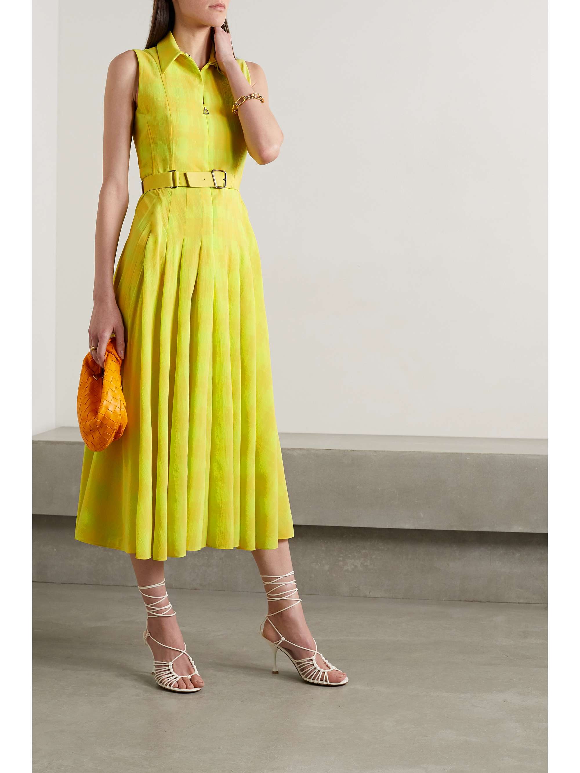 AKRIS Pleated belted cotton-voile midi dress | NET-A-PORTER