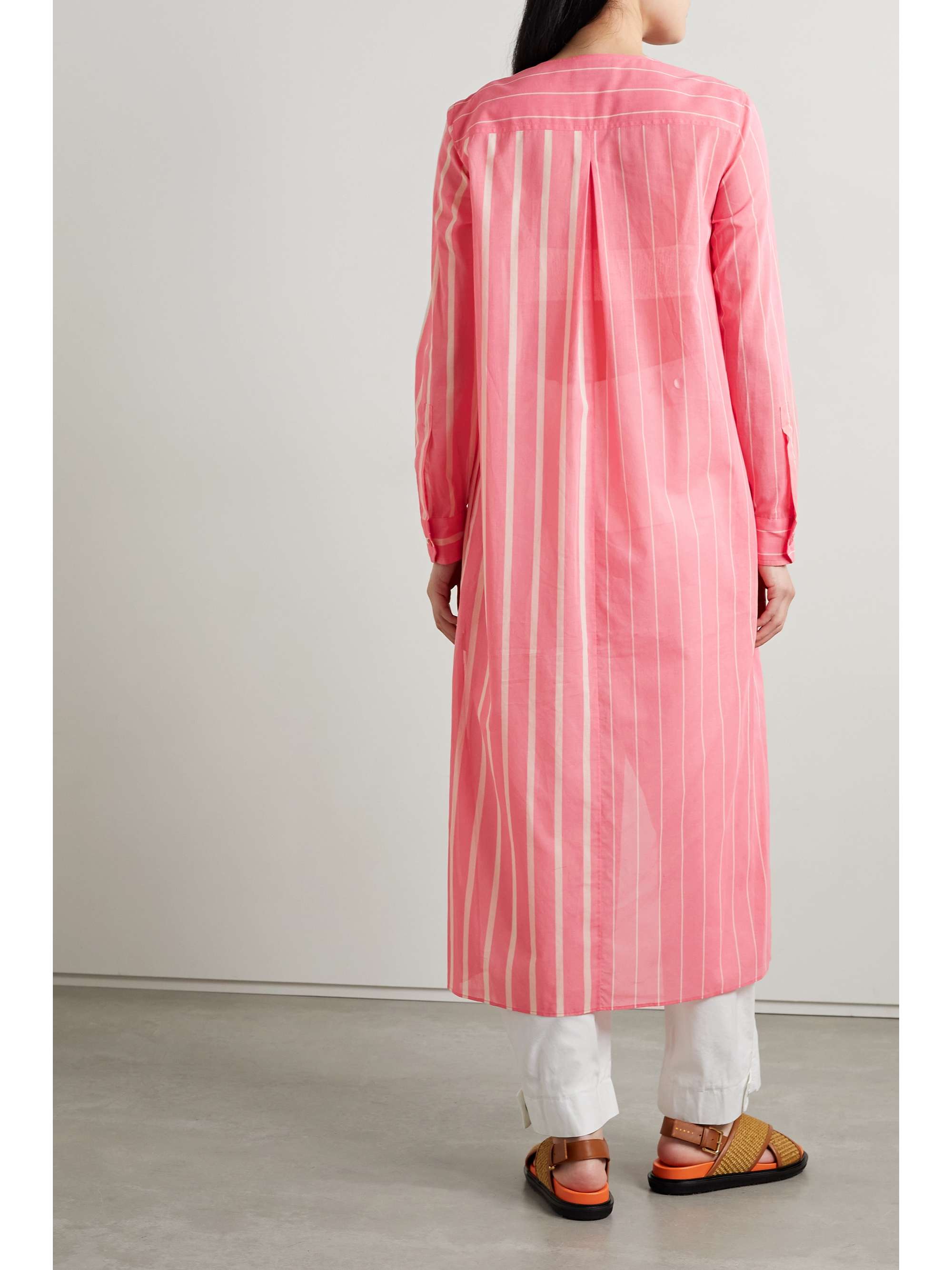 AKRIS Belted striped cotton-voile midi dress