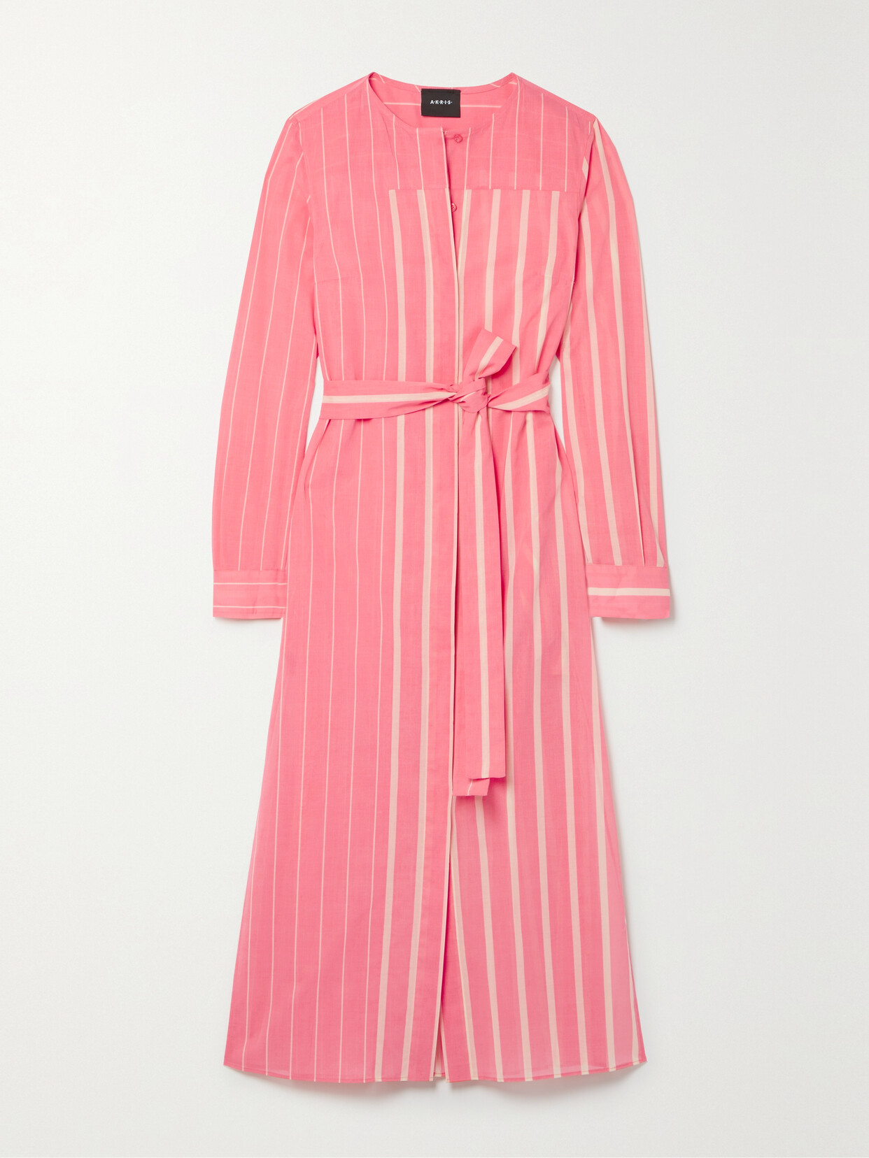 Akris Belted Striped Cotton-voile Midi Dress - Pink
