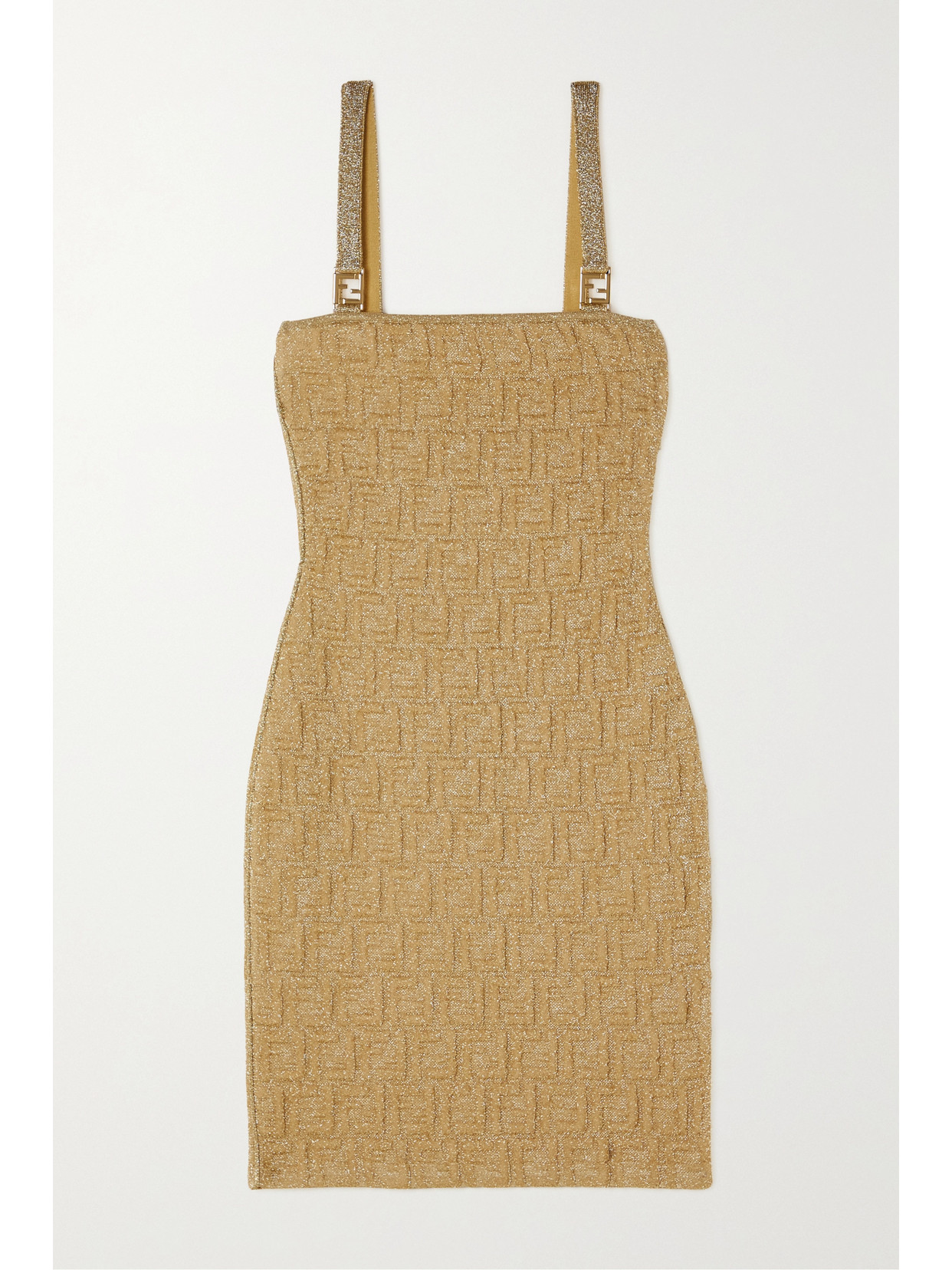 FENDI LOGO-JACQUARD METALLIC KNITTED MINI DRESS
