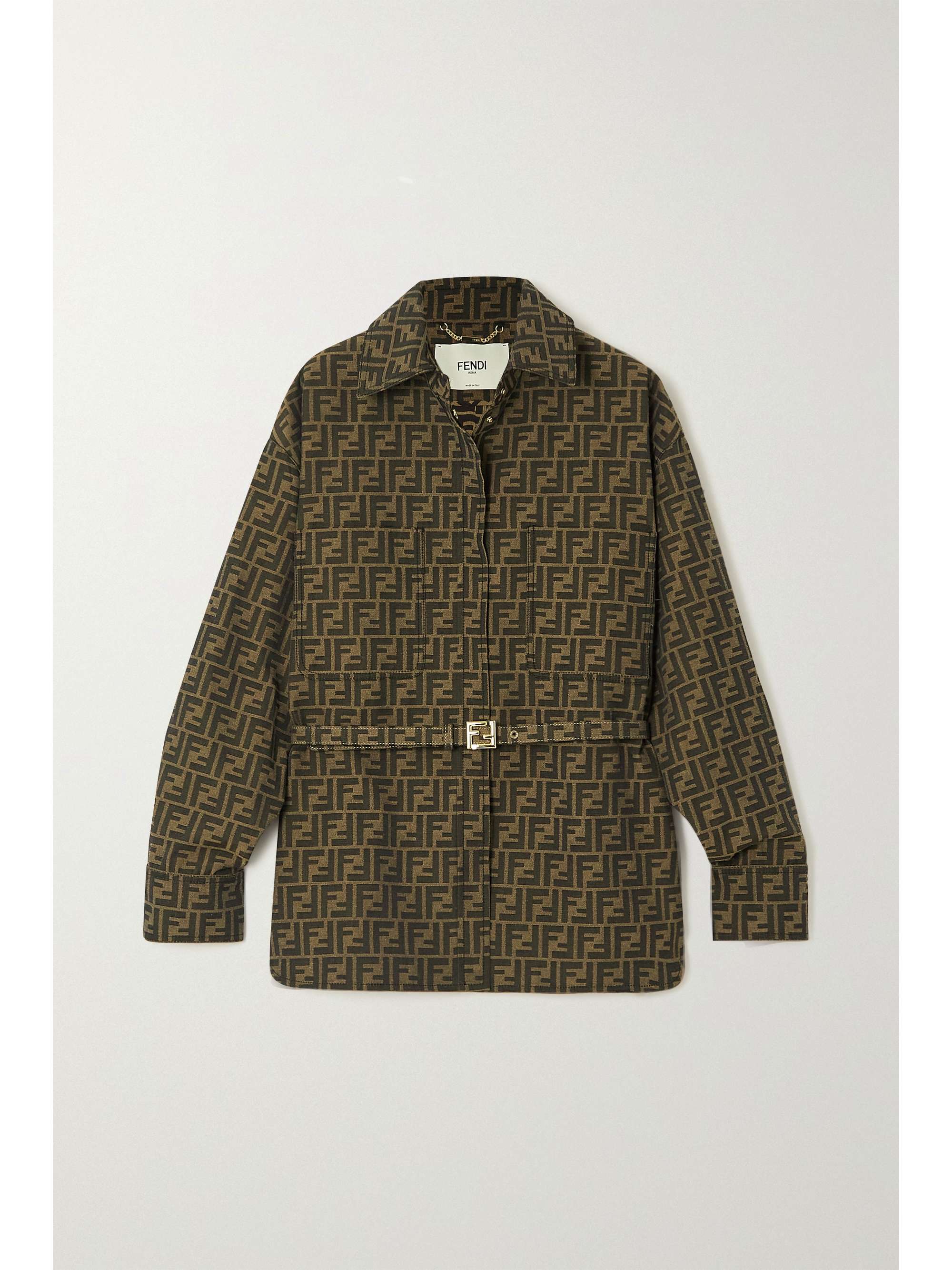 FENDI Belted logo-jacquard twill jacket