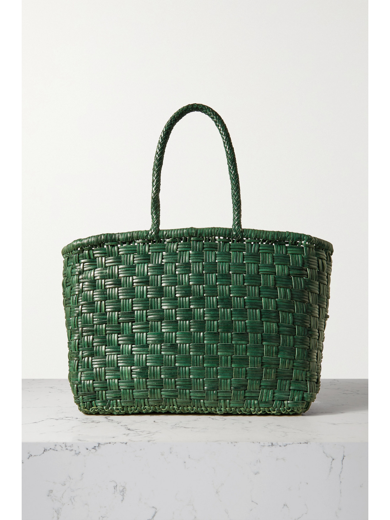 Dragon Diffusion Large Woven Leather Tote In Green