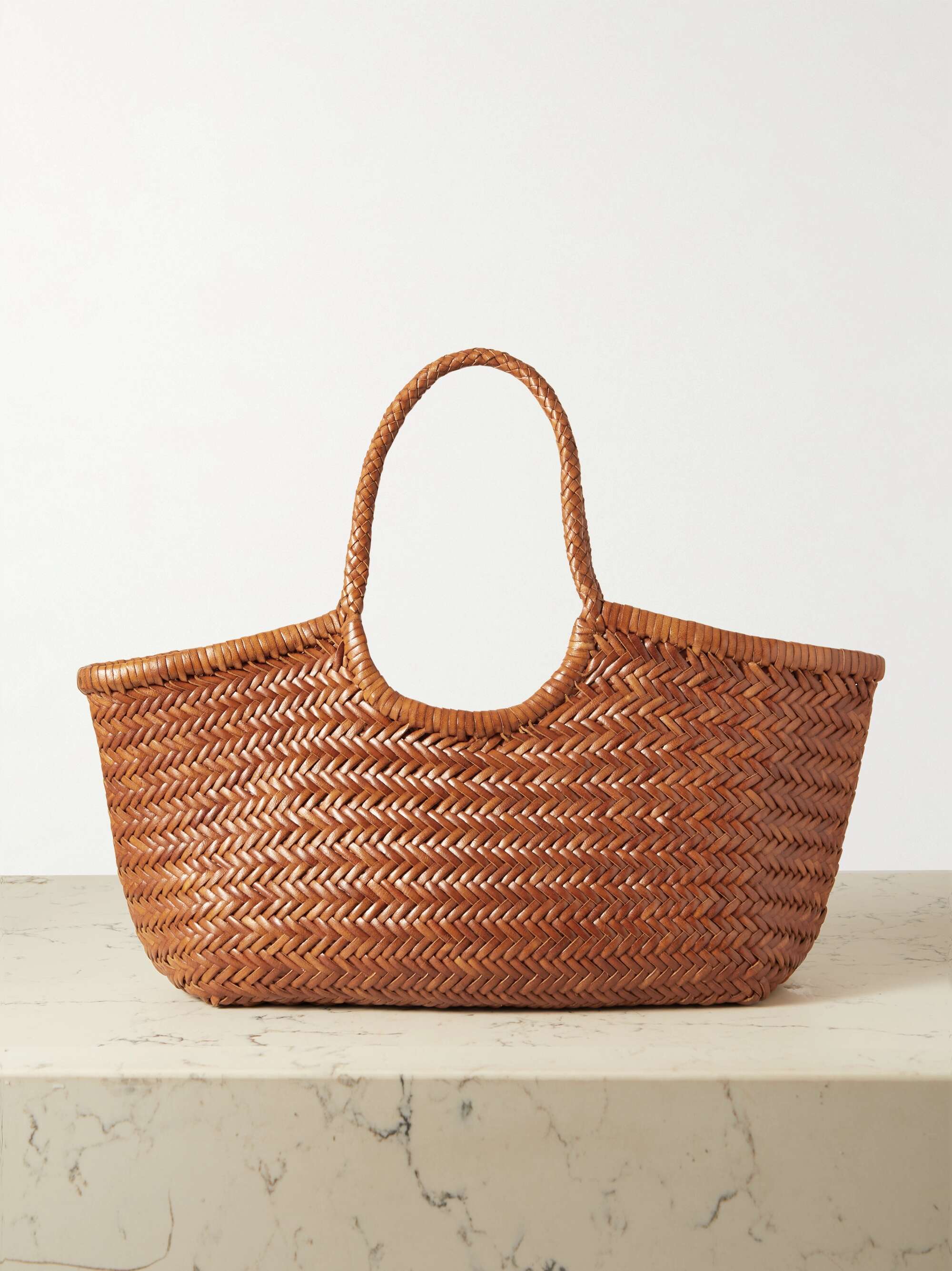 Brown Nantucket large woven-leather basket bag, Dragon Diffusion