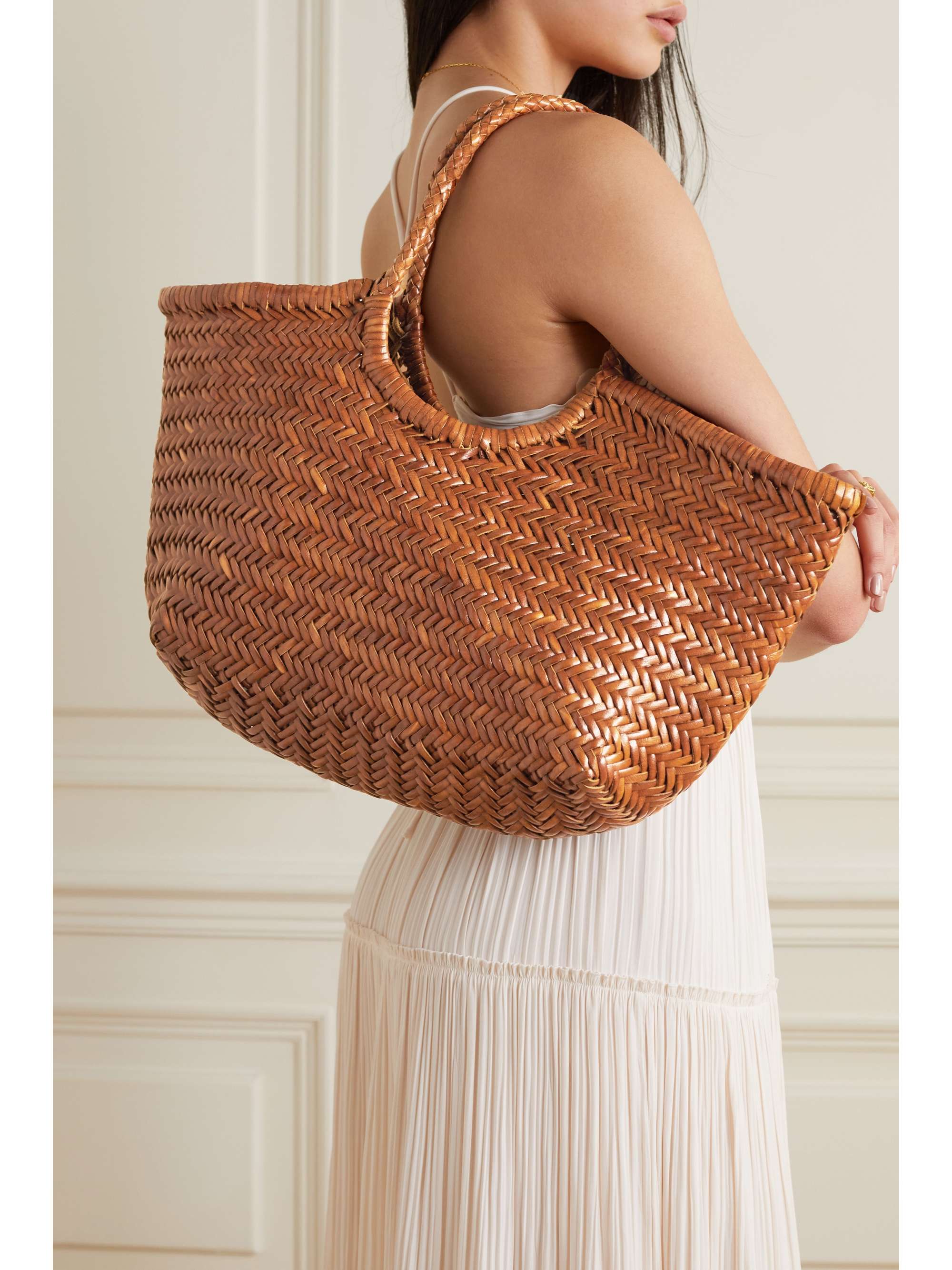 Large Genuine Leather Tote Bag, Woven Leather Handbag