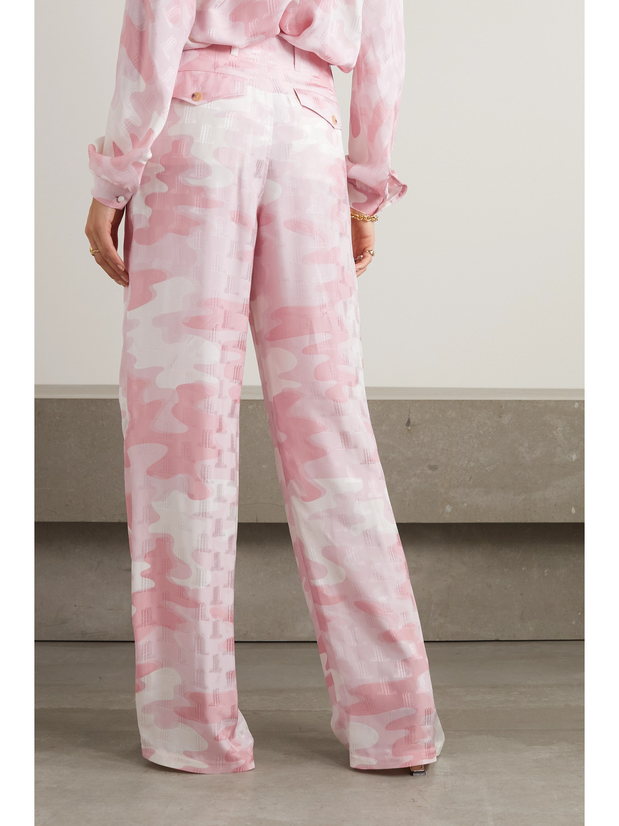 Lanvin Camouflage-print Silk-blend Jacquard Wide-leg Pants In Pink
