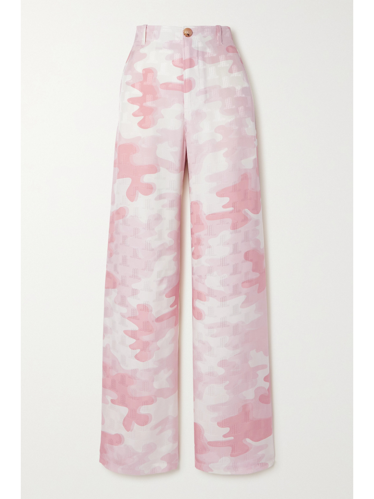 Lanvin Camouflage-print Silk-blend Jacquard Wide-leg Pants In Pink