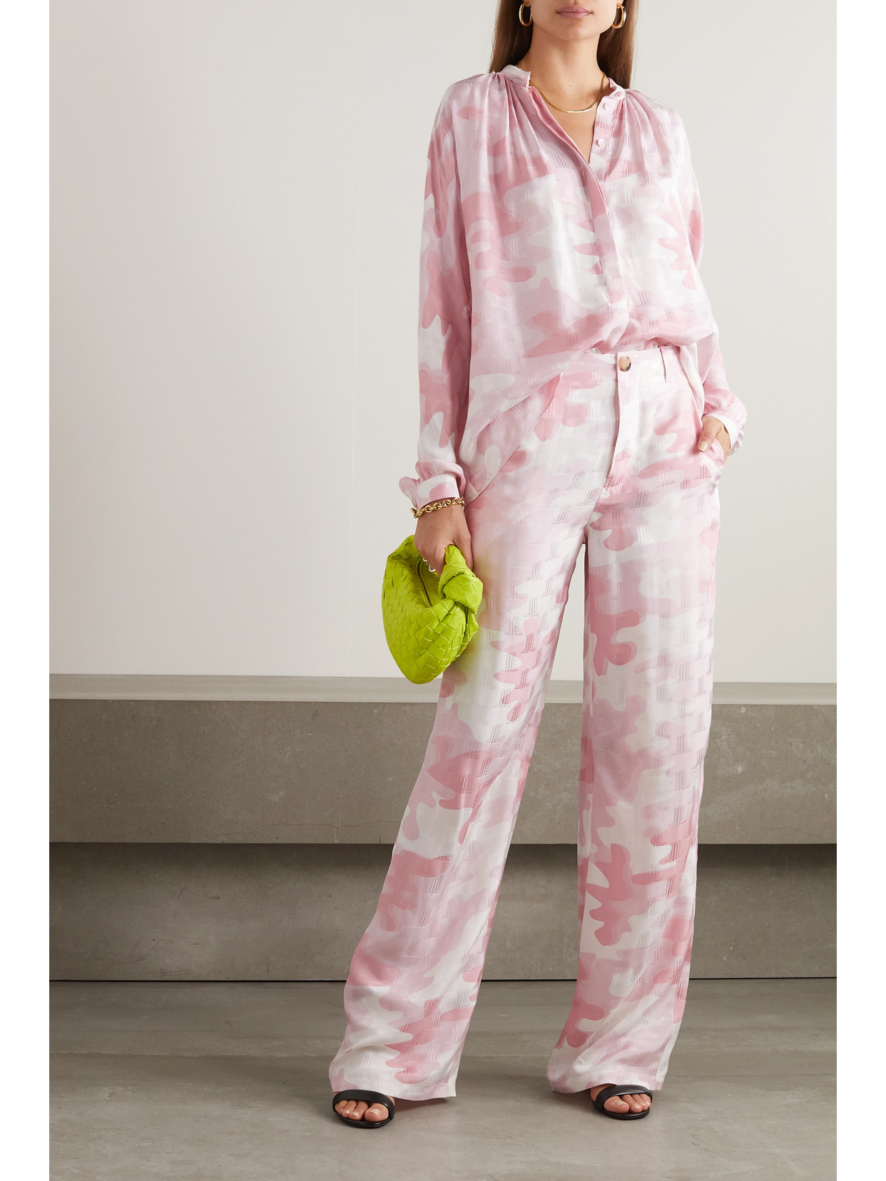 Lanvin Camouflage-print Silk-blend Jacquard Wide-leg Pants In Pink