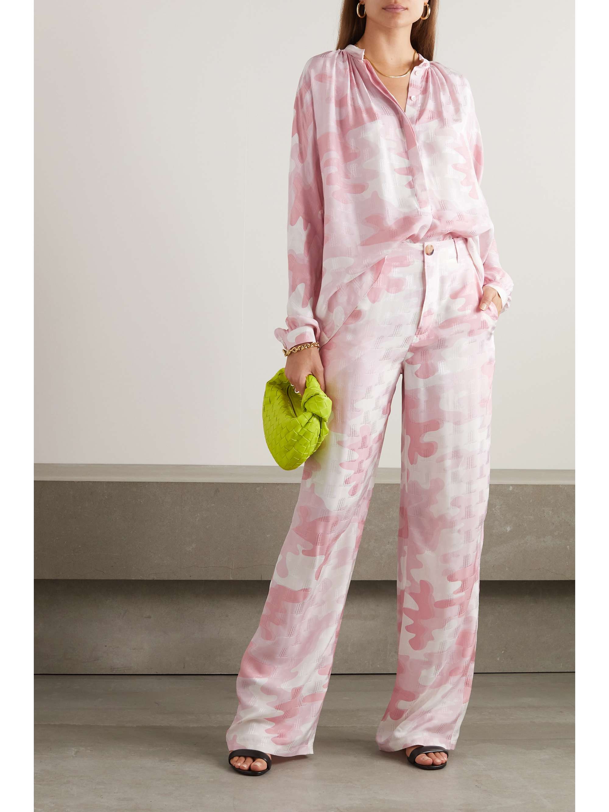 LANVIN Camouflage-print silk-blend jacquard wide-leg pants
