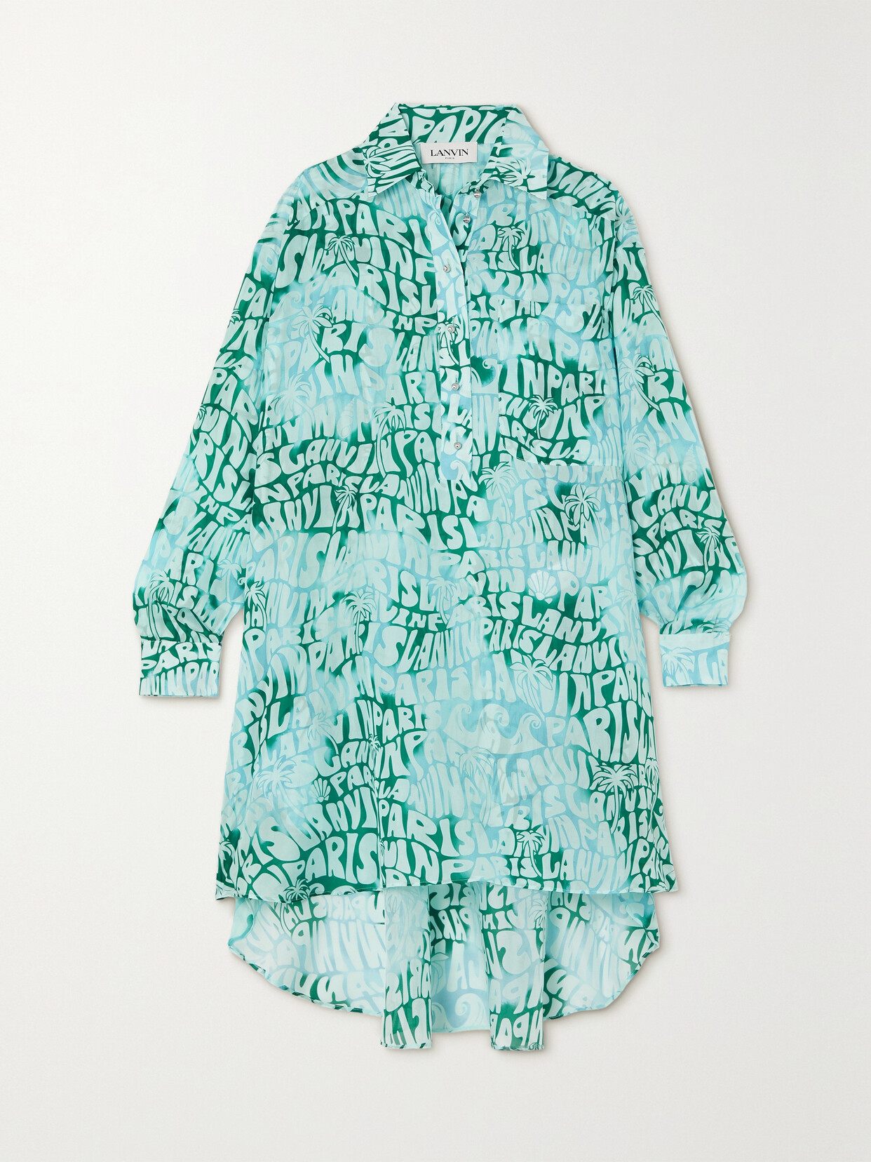 Lanvin Printed Silk Crepe De Chine Mini Shirt Dress