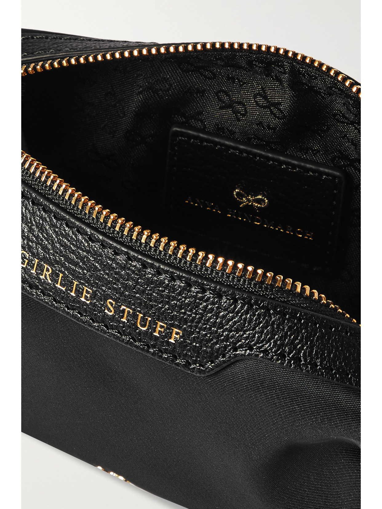 ANYA HINDMARCH + NET SUSTAIN GIRLIE STUFF TEXTURED LEATHER-TRIMMED ECONYL COSMETICS CASE 