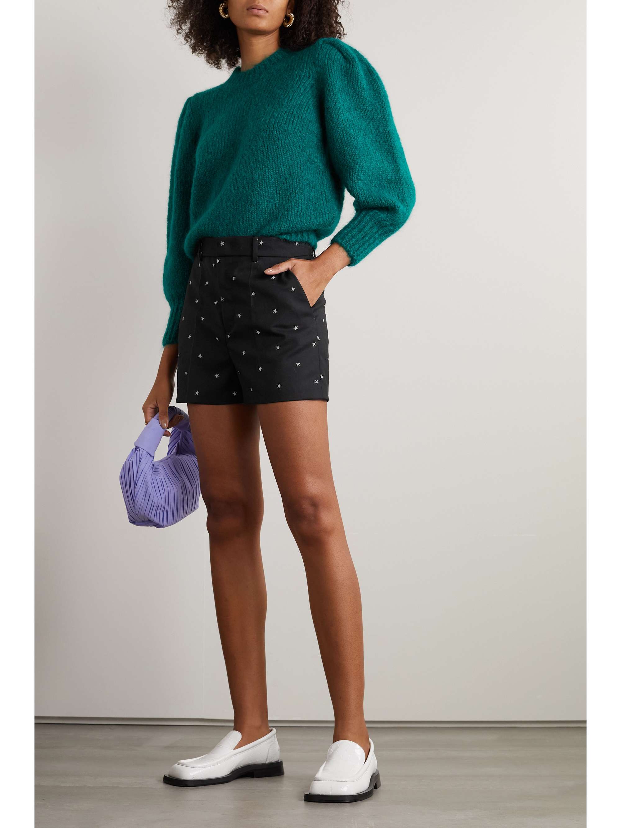 REDVALENTINO Embroidered wool-blend shorts