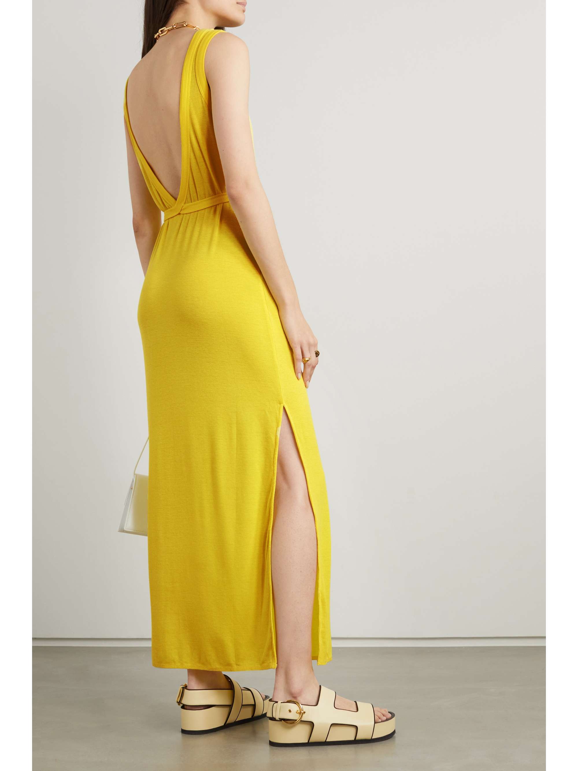 NINETY PERCENT Twren belted ribbed stretch-TENCEL jersey maxi dress