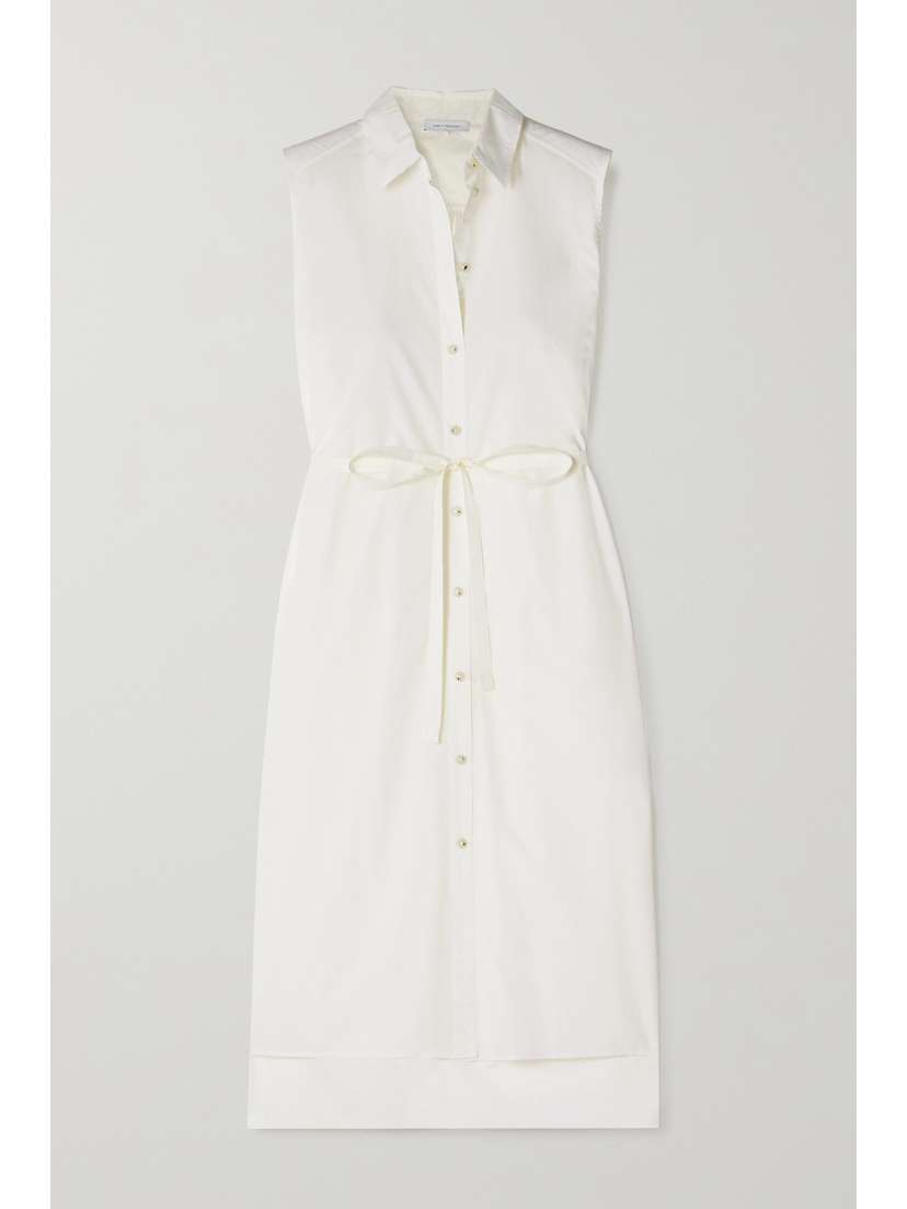 NINETY PERCENT Pance Belted Organic Cotton-poplin Shirt Dress