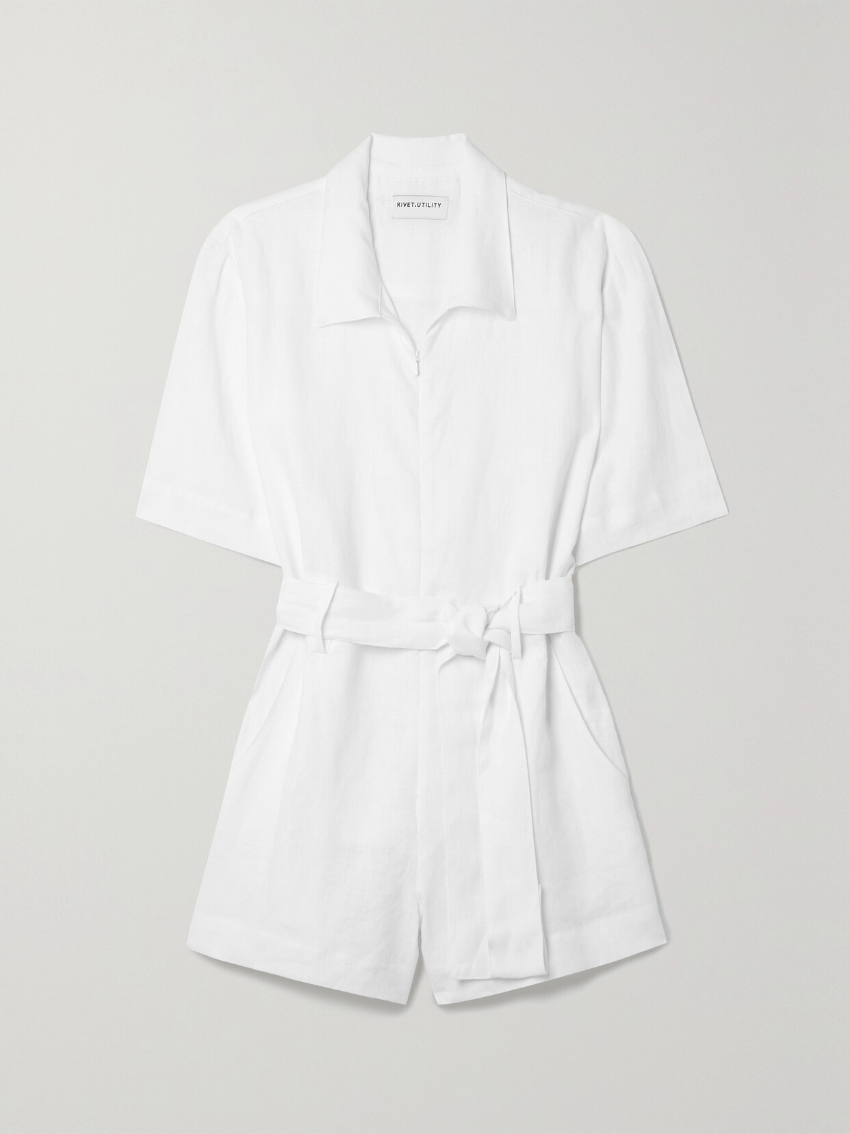 Rivet Utility + Net Sustain Influencer Belted Linen Playsuit - White