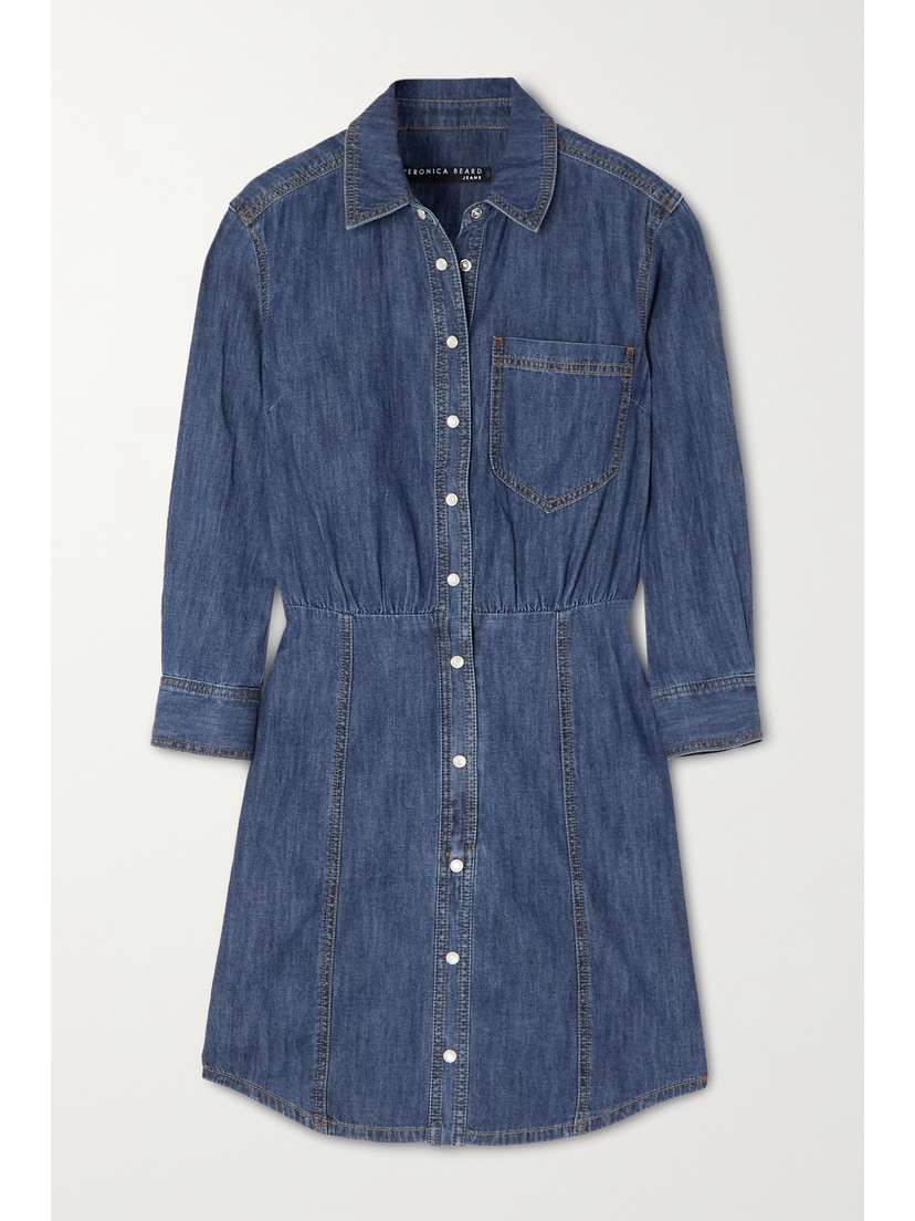 Veronica Beard Keston Gathered Denim Shirt Dress
