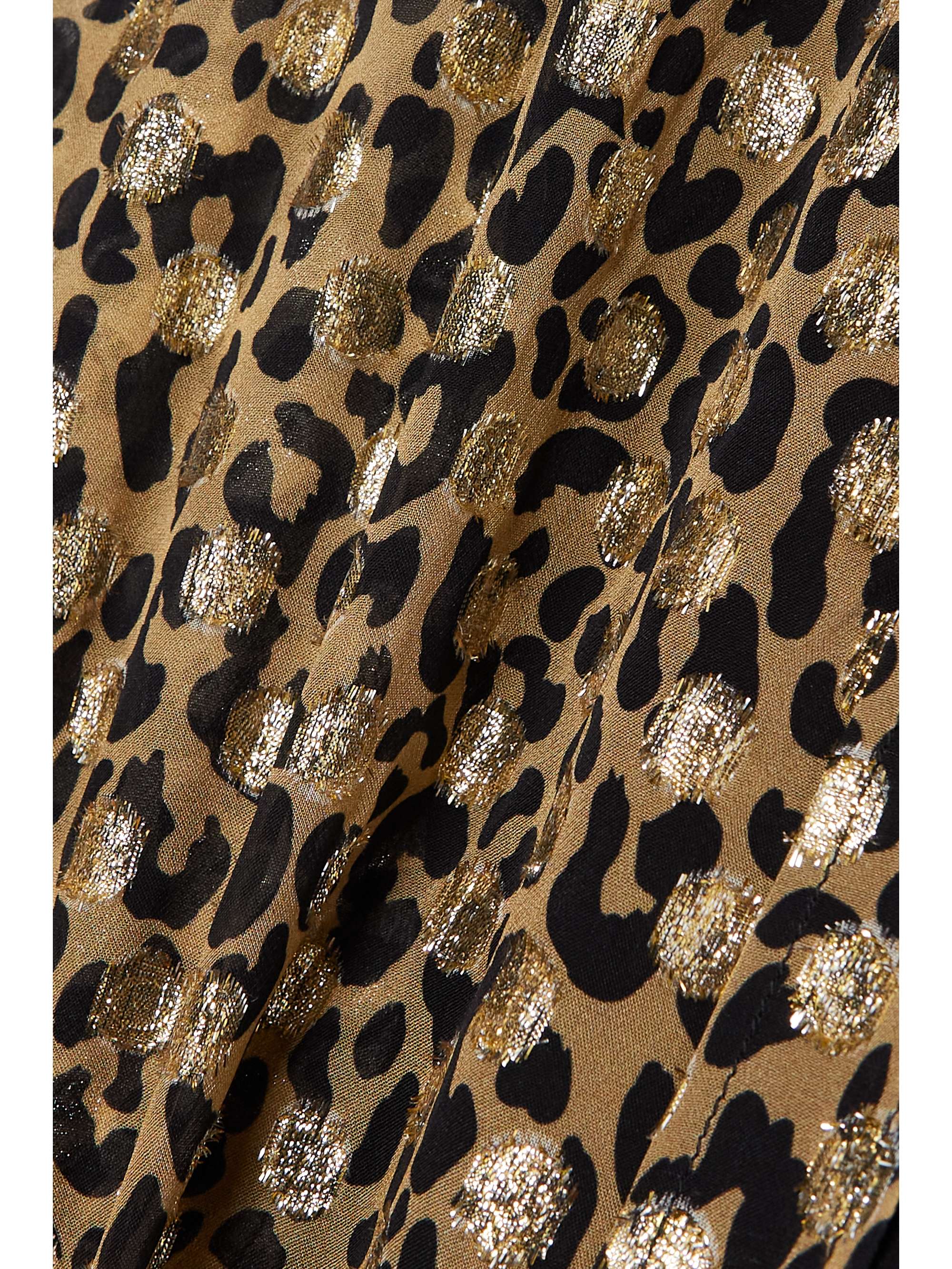 GOLDEN GOOSE Belted leopard-print metallic fil coupé chiffon midi shirt dress