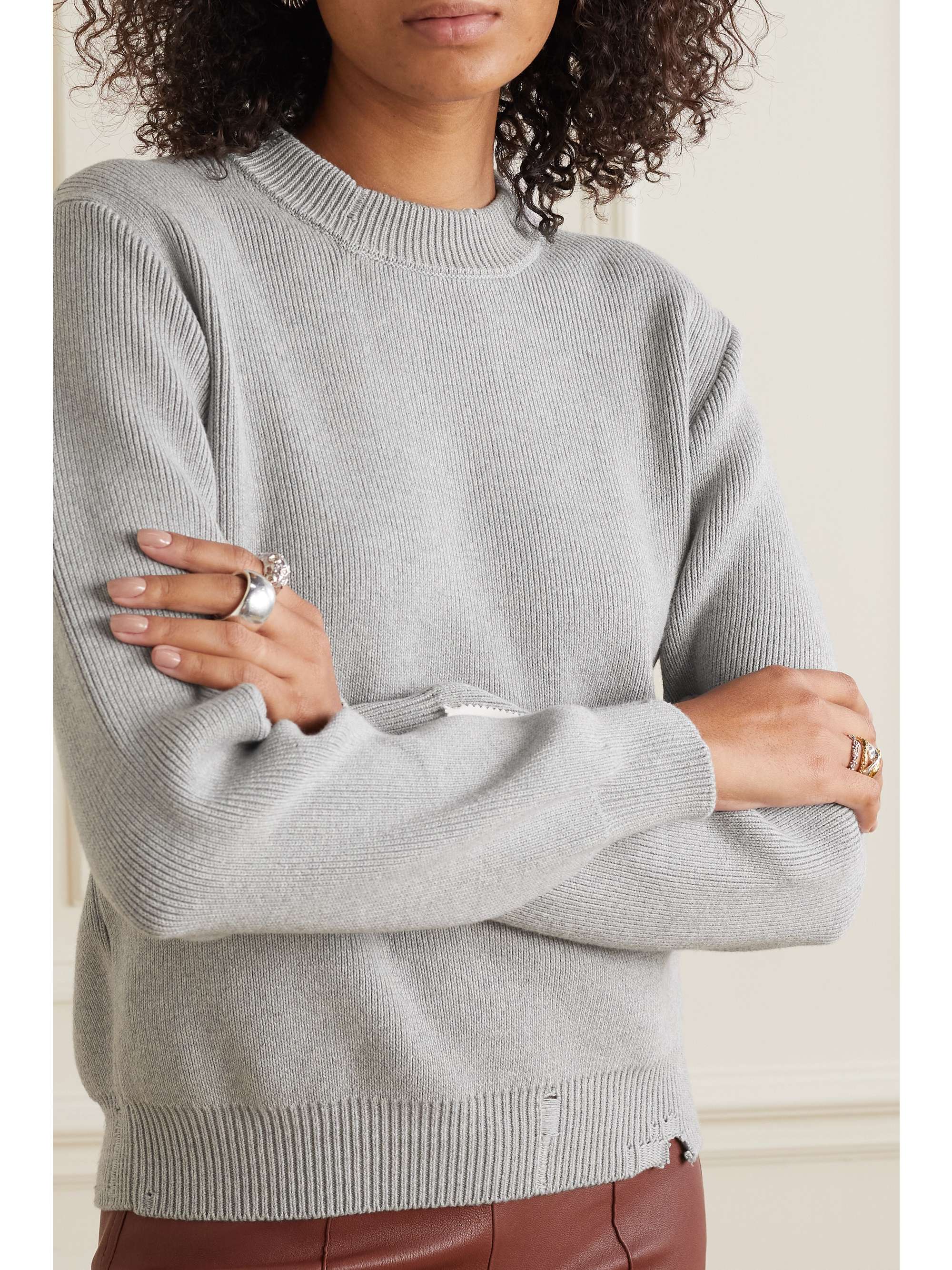 GOLDEN GOOSE Distressed ribbed cotton-blend sweatshirt