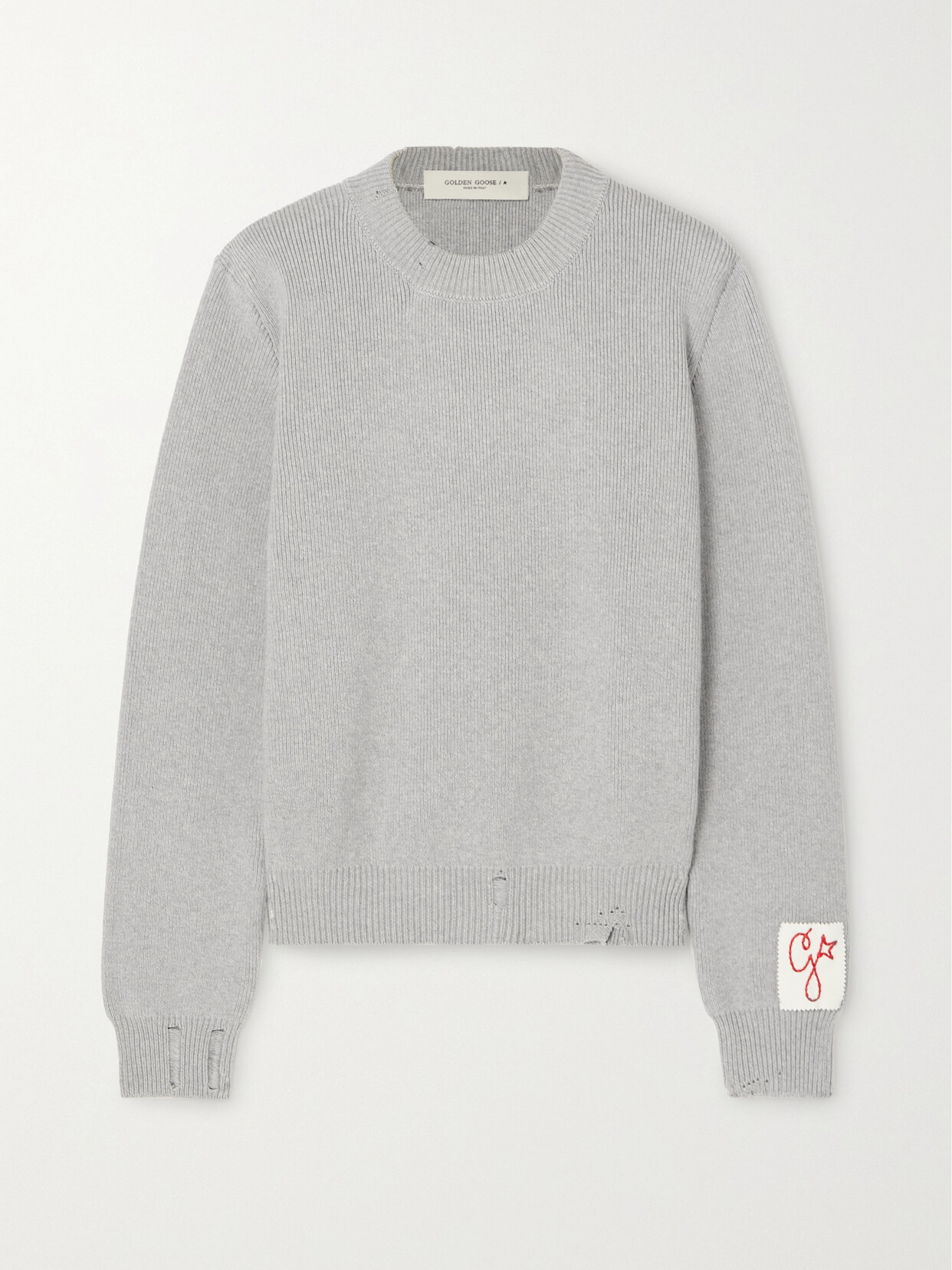 Golden Goose Distressed Ribbed Cotton-blend Sweatshirt In Grey