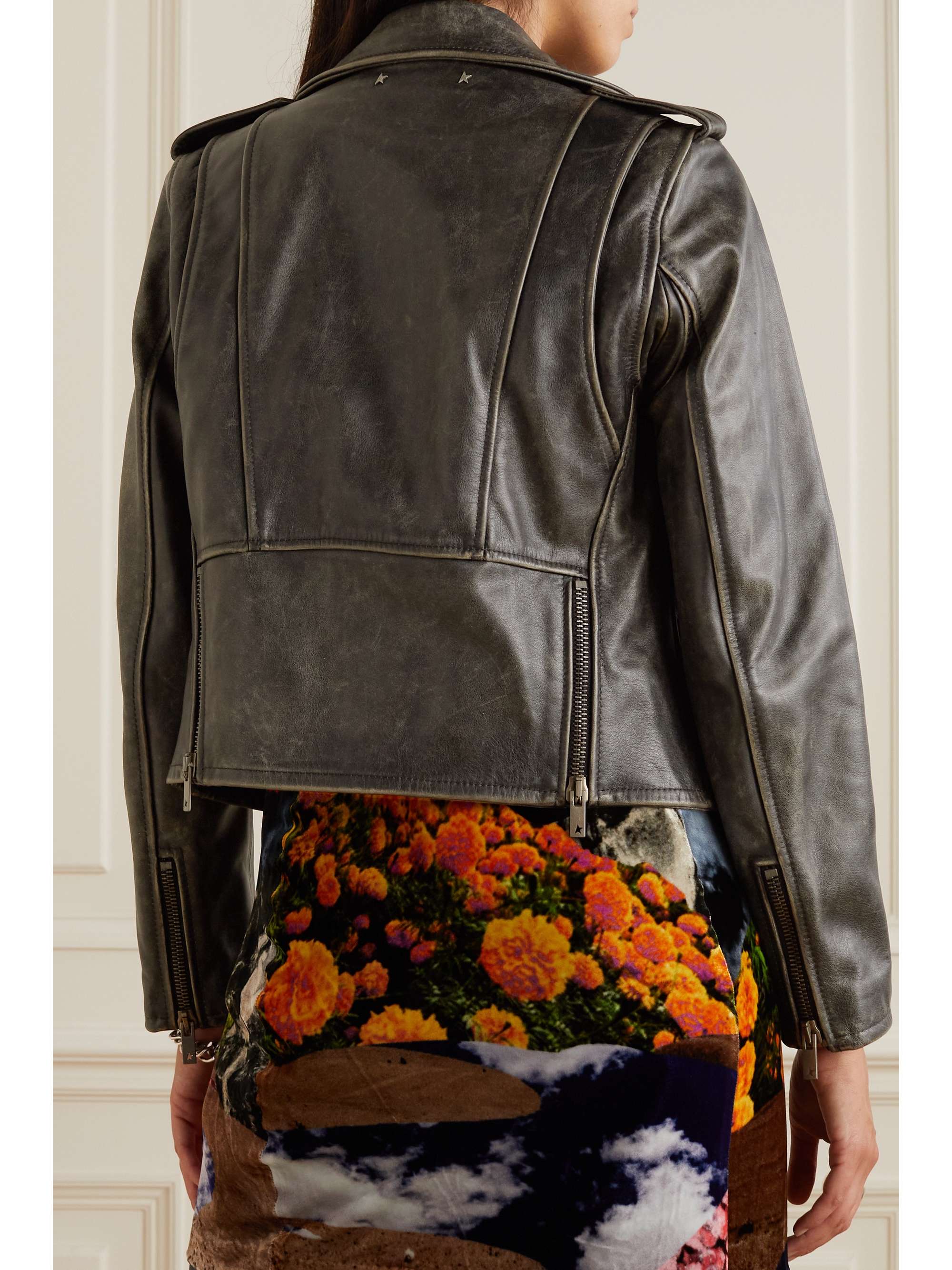 GOLDEN GOOSE Belted distressed leather jacket